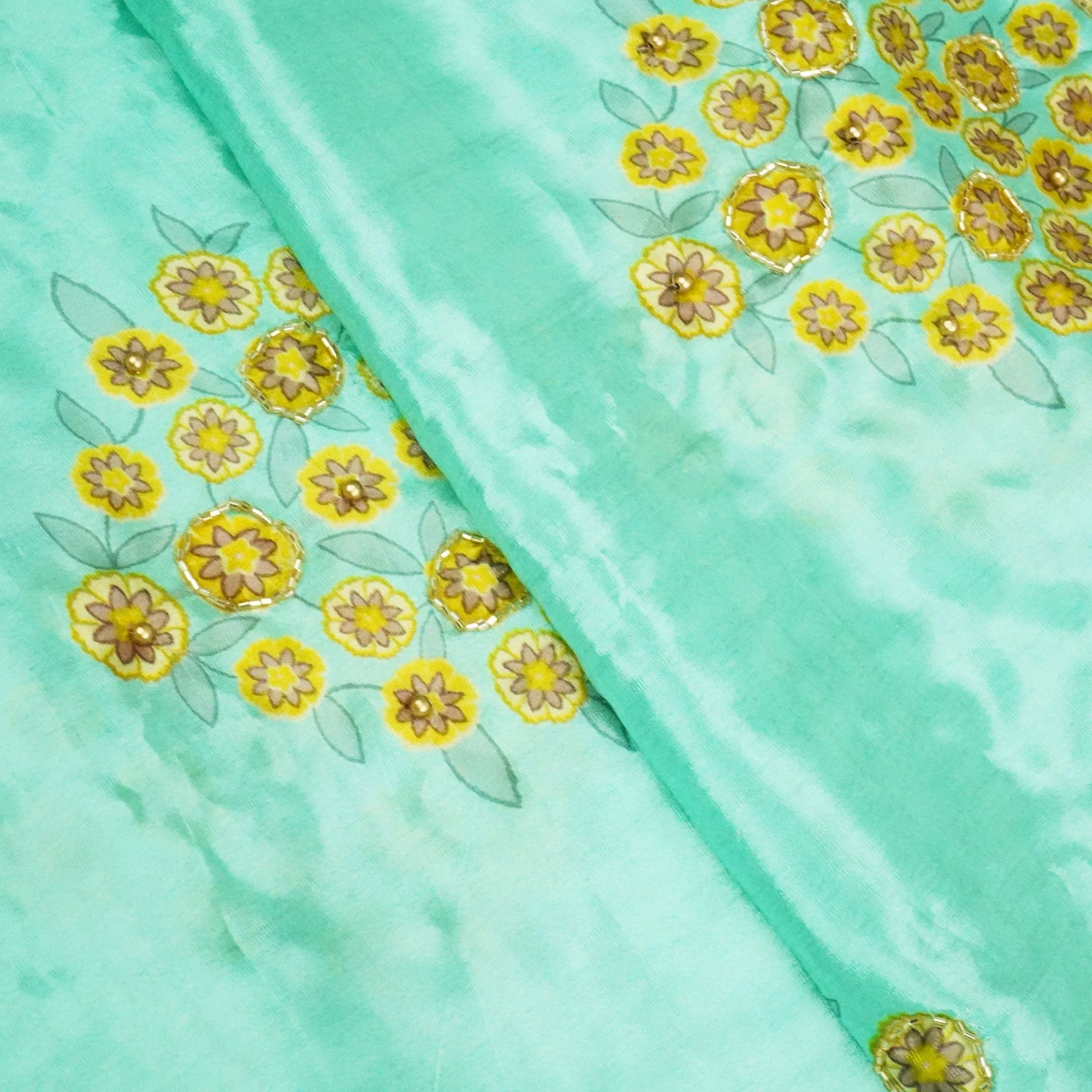 Sea Green Floral Print Crepe Fabric MTF-23837 - Image 2