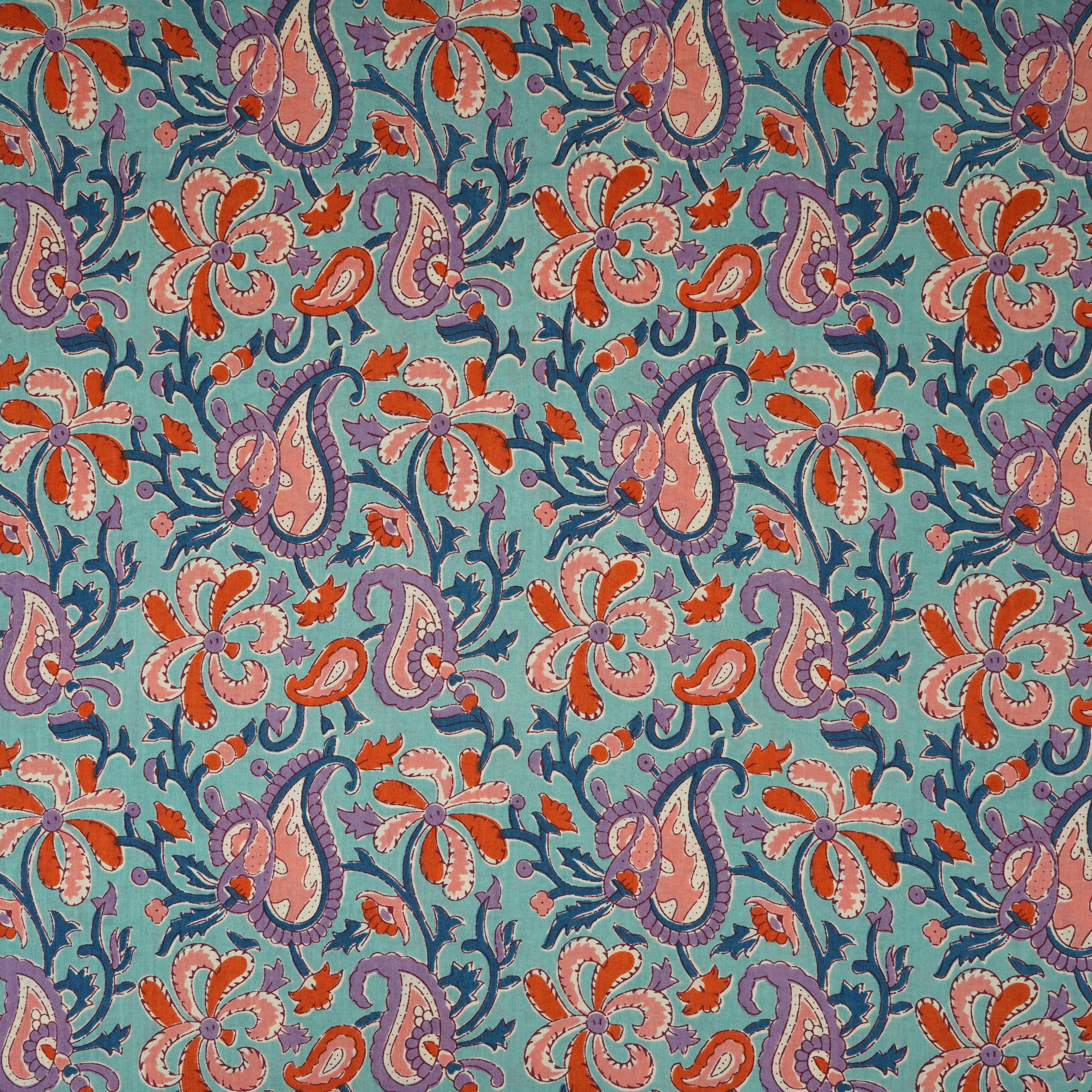 Sea Green Paisley Print Cotton Fabric AFI-29554 - Image 3
