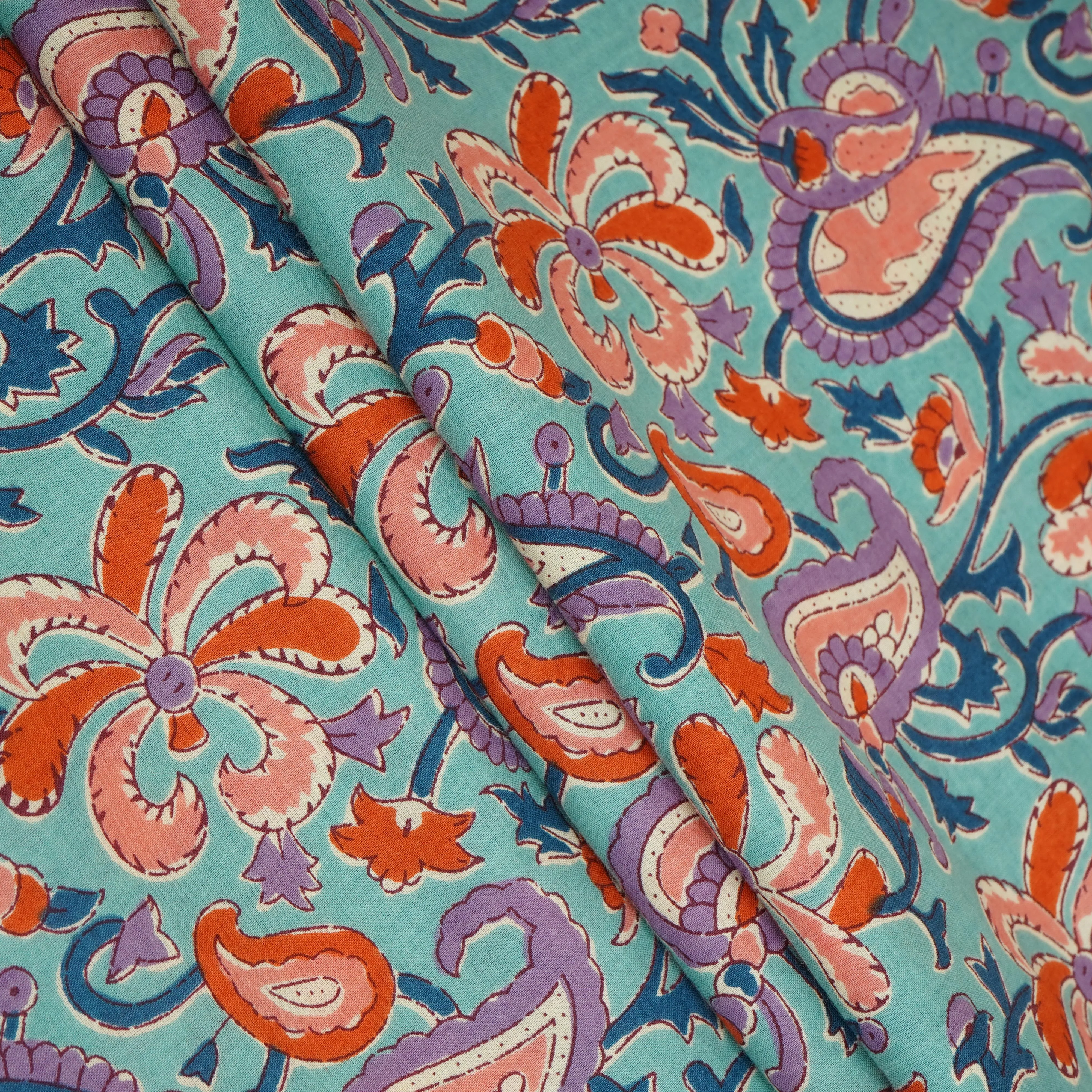 Sea Green Paisley Print Cotton Fabric AFI-29554 - Image 4