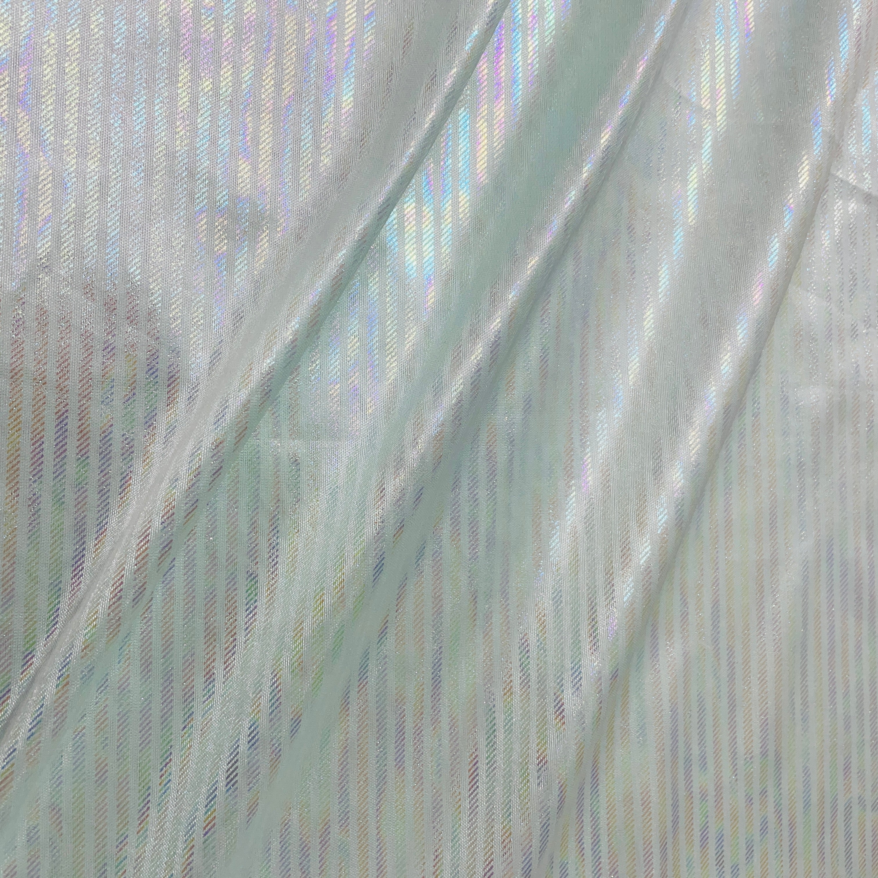 Sea Green Stripes 3D Rainbow With Lurex Knit Lycra Fabric - Image 3