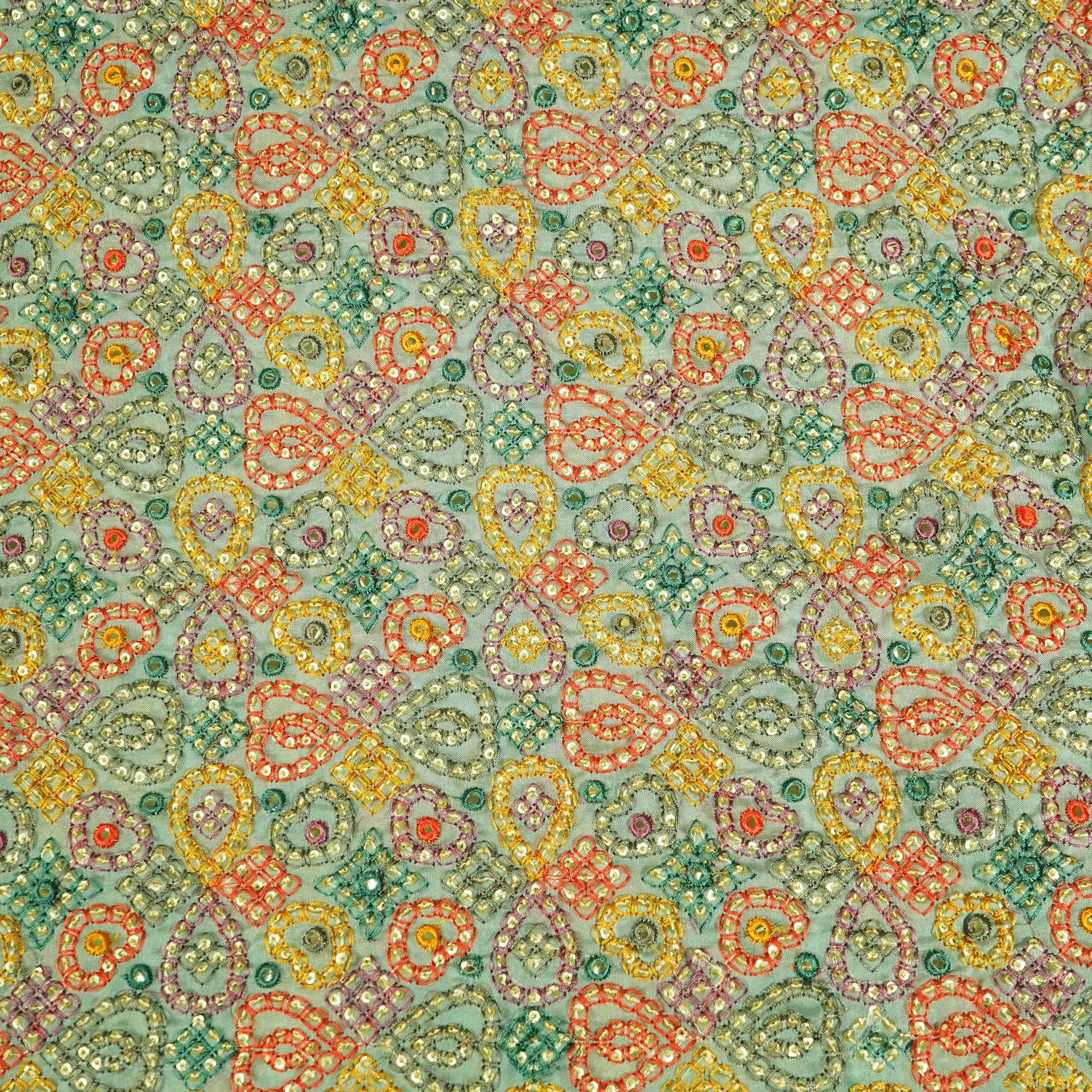 Sea Green Thread Sequins Embroidery Organza Fabric WI-25473 - Image 4