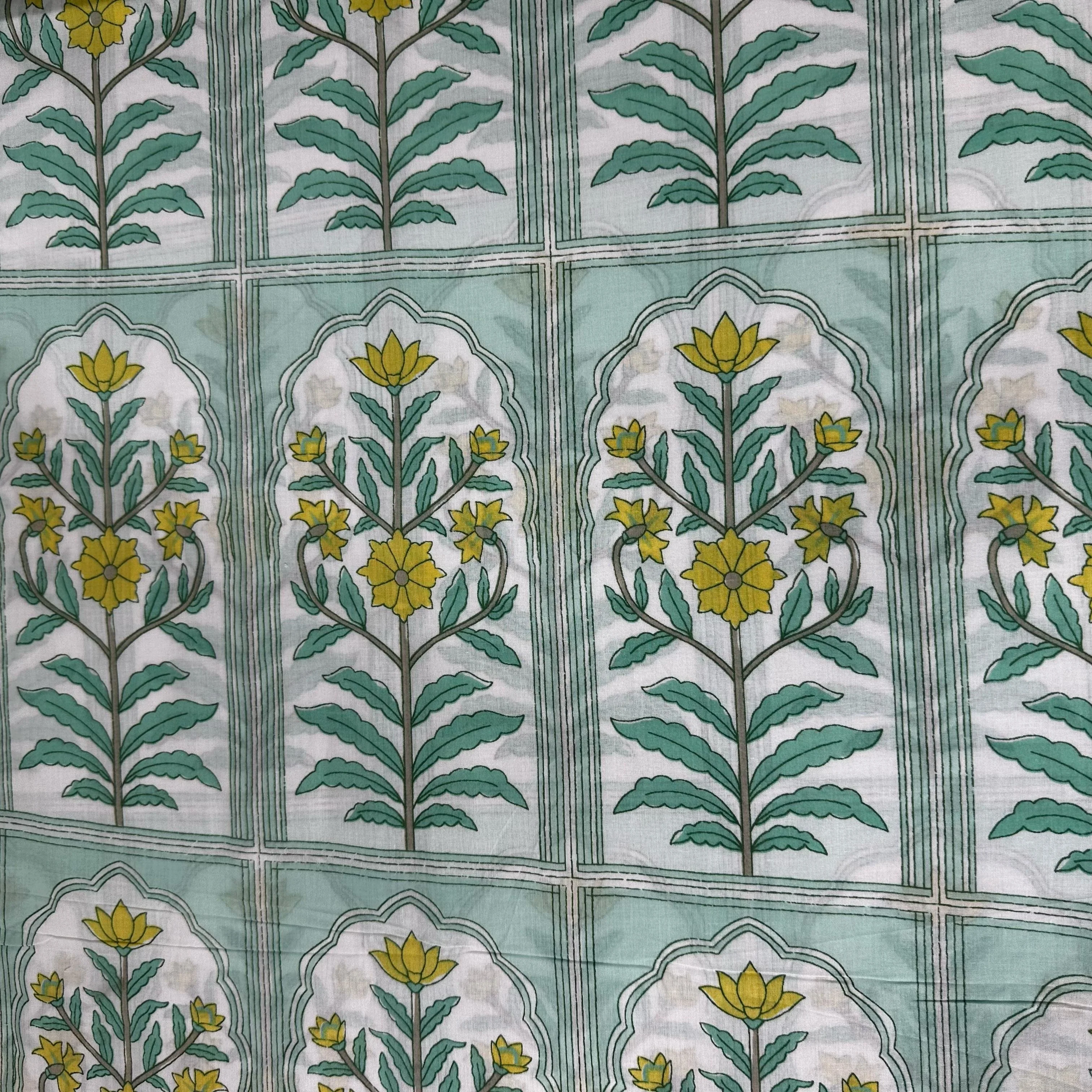 Sea Green Yellow Floral Print Cotton Fabric 23872 - Image 2