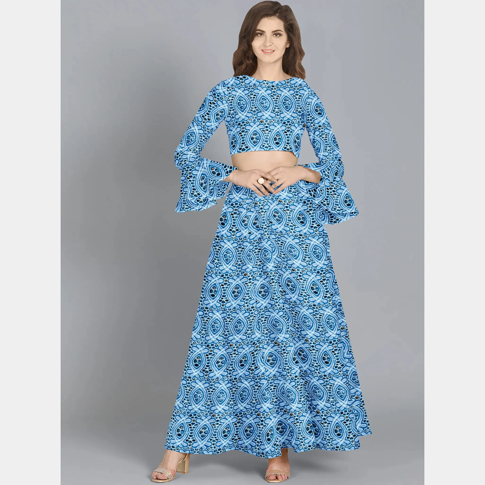 Blue Schiffli Embroidery Cotton Fabric - Image 5