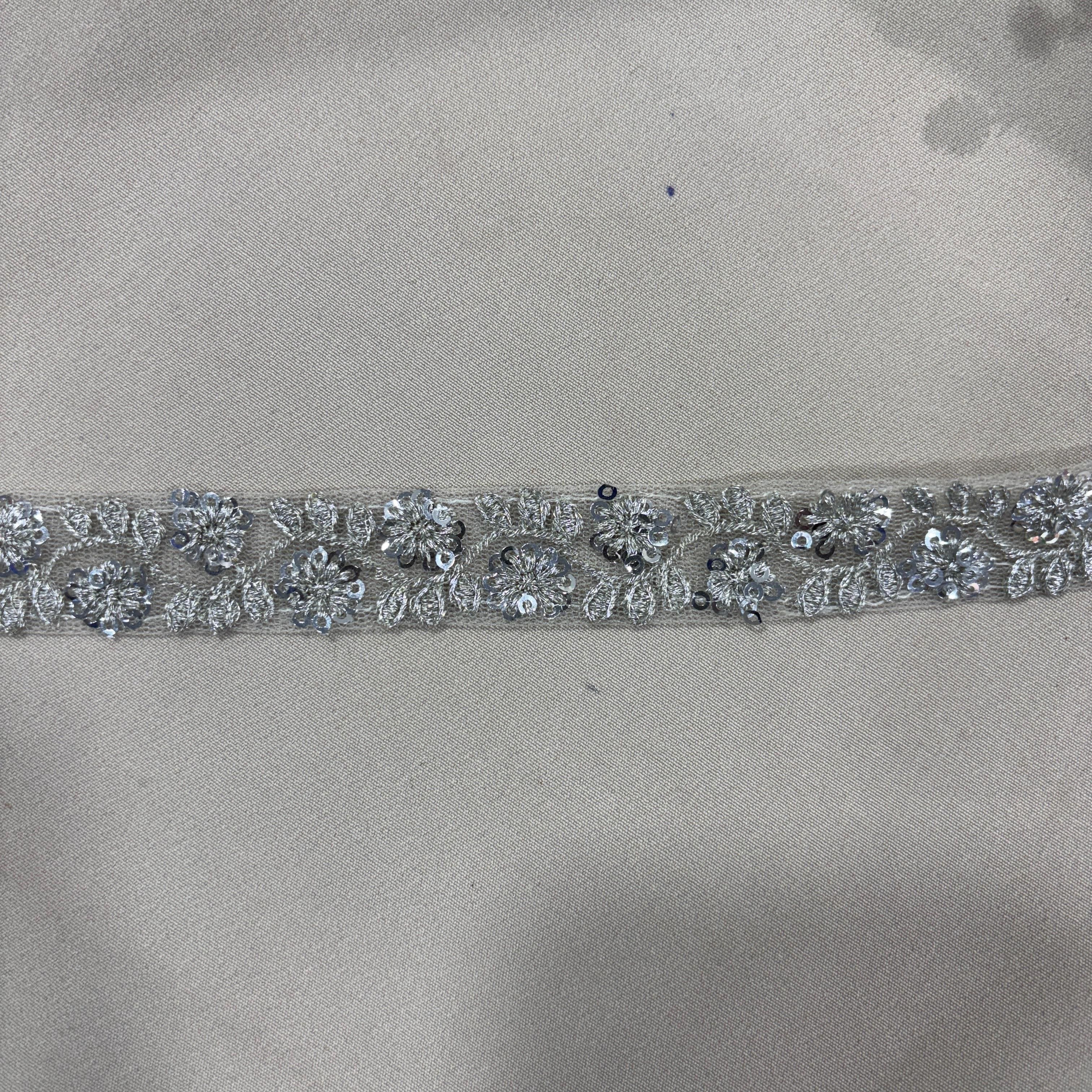 Silver Floral Sequins Embroidery Lace 15797 - Image 2