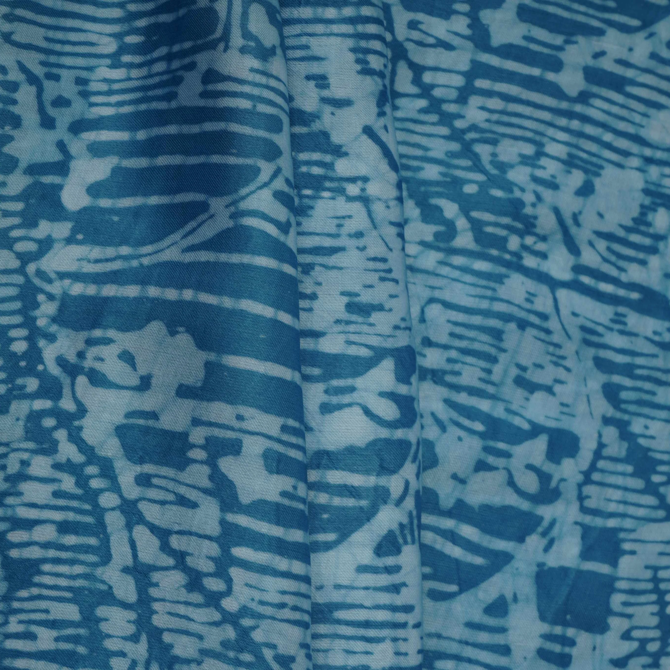 Sky Blue Abstract Batik Print Modal Satin Fabric EEG-32462 - Image 5