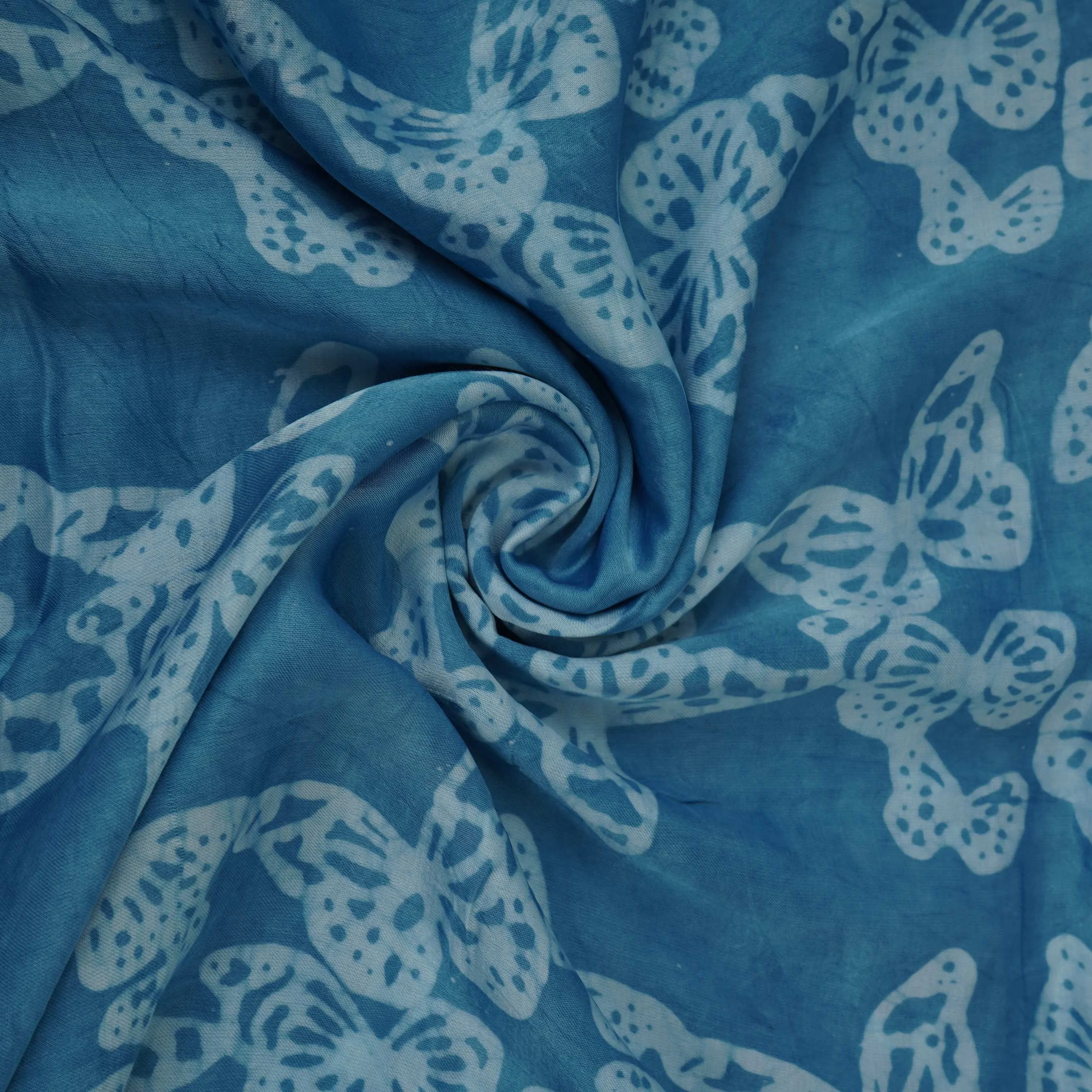 Sky Blue Batik Print Modal Satin Fabric EEG-32479 - Image 4