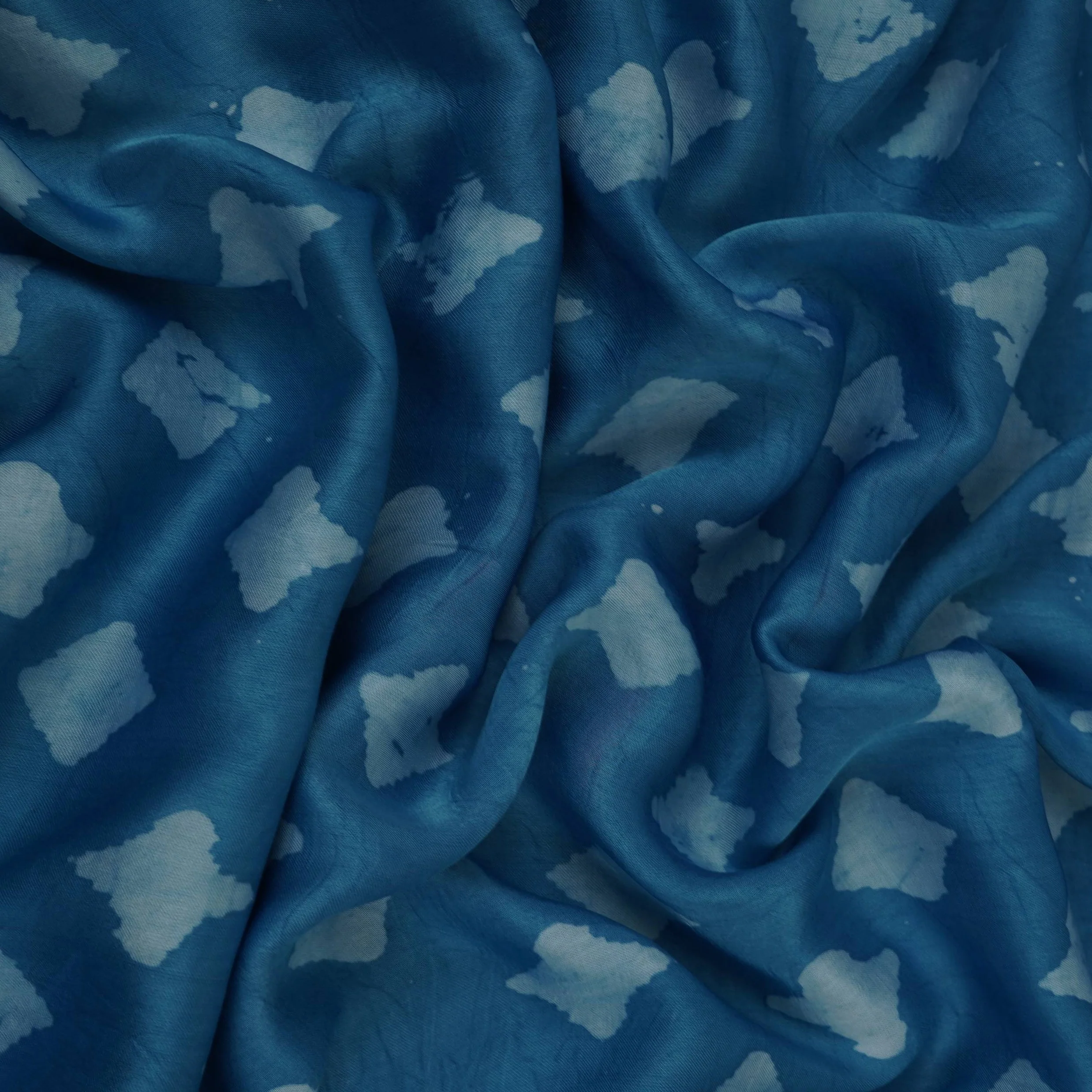Sky Blue Block Batik Print Modal Satin Fabric EEG-32488 - Image 3