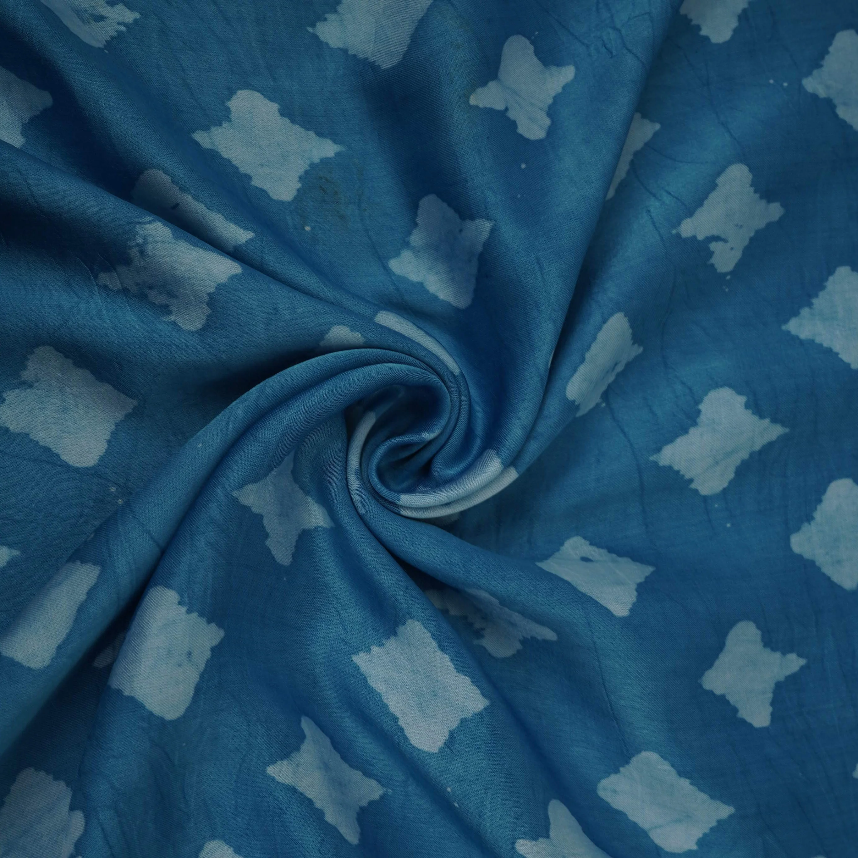 Sky Blue Block Batik Print Modal Satin Fabric EEG-32488 - Image 4
