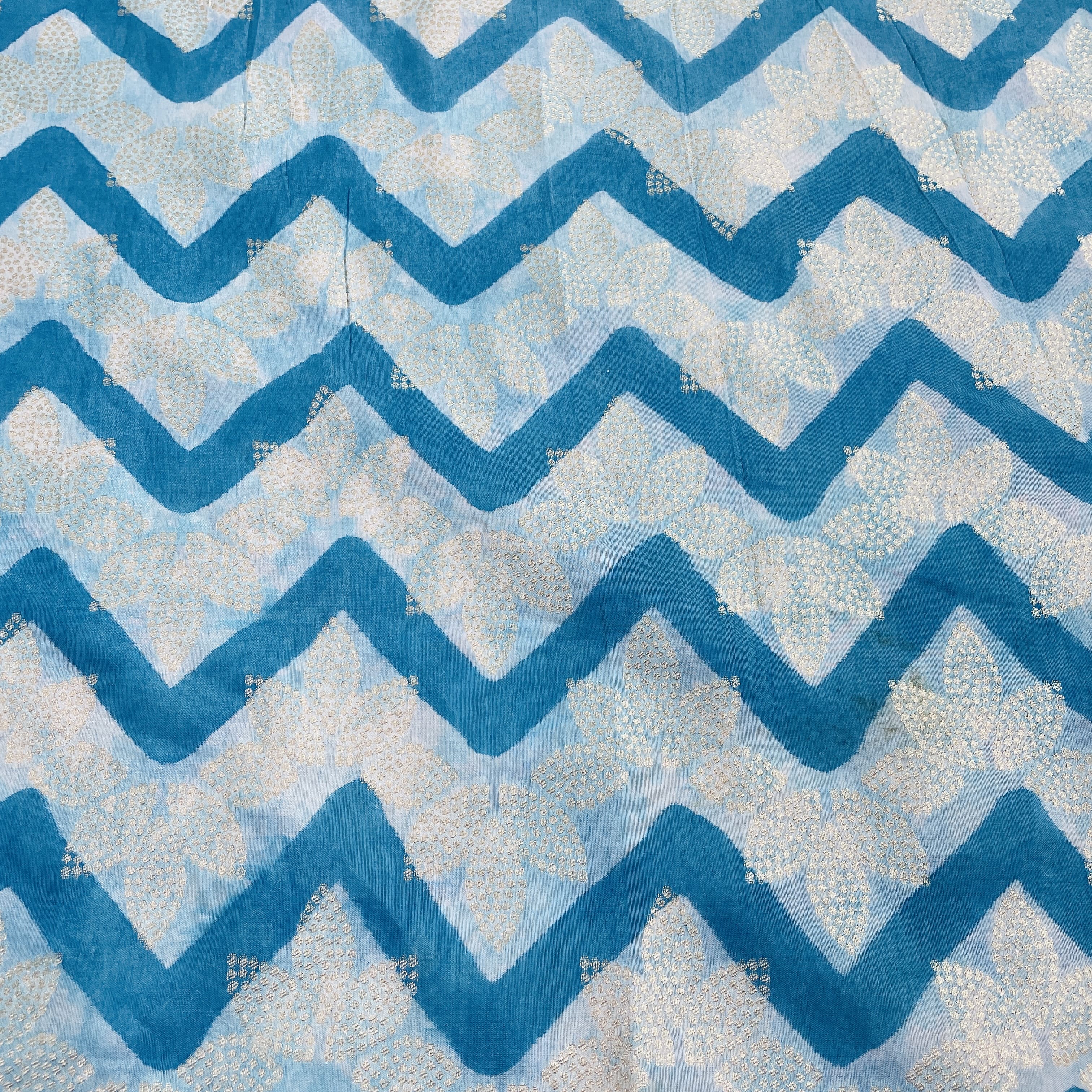 Sky Blue Chevron Dola Silk Jacquard Fabric - Image 2