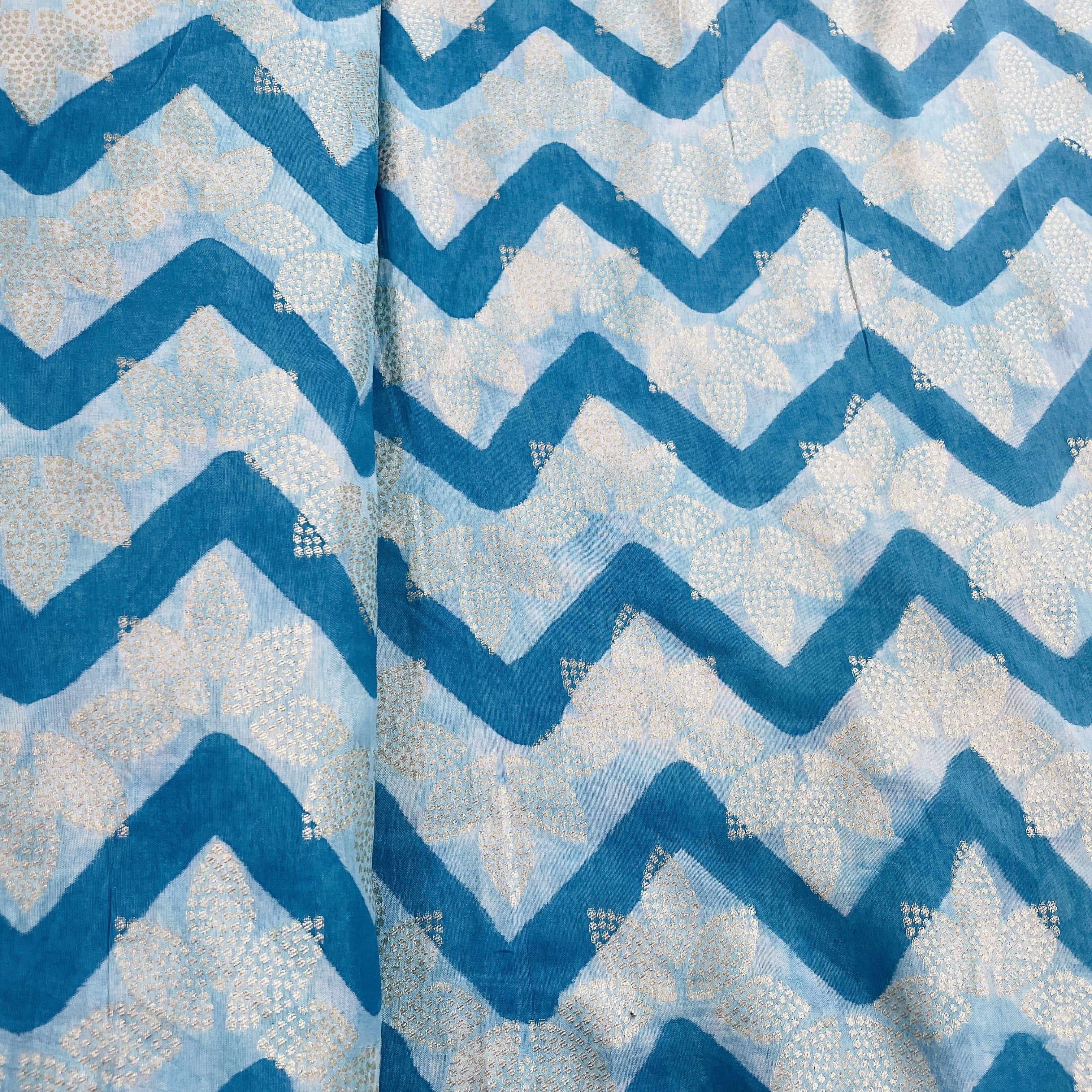 Sky Blue Chevron Dola Silk Jacquard Fabric - Image 3