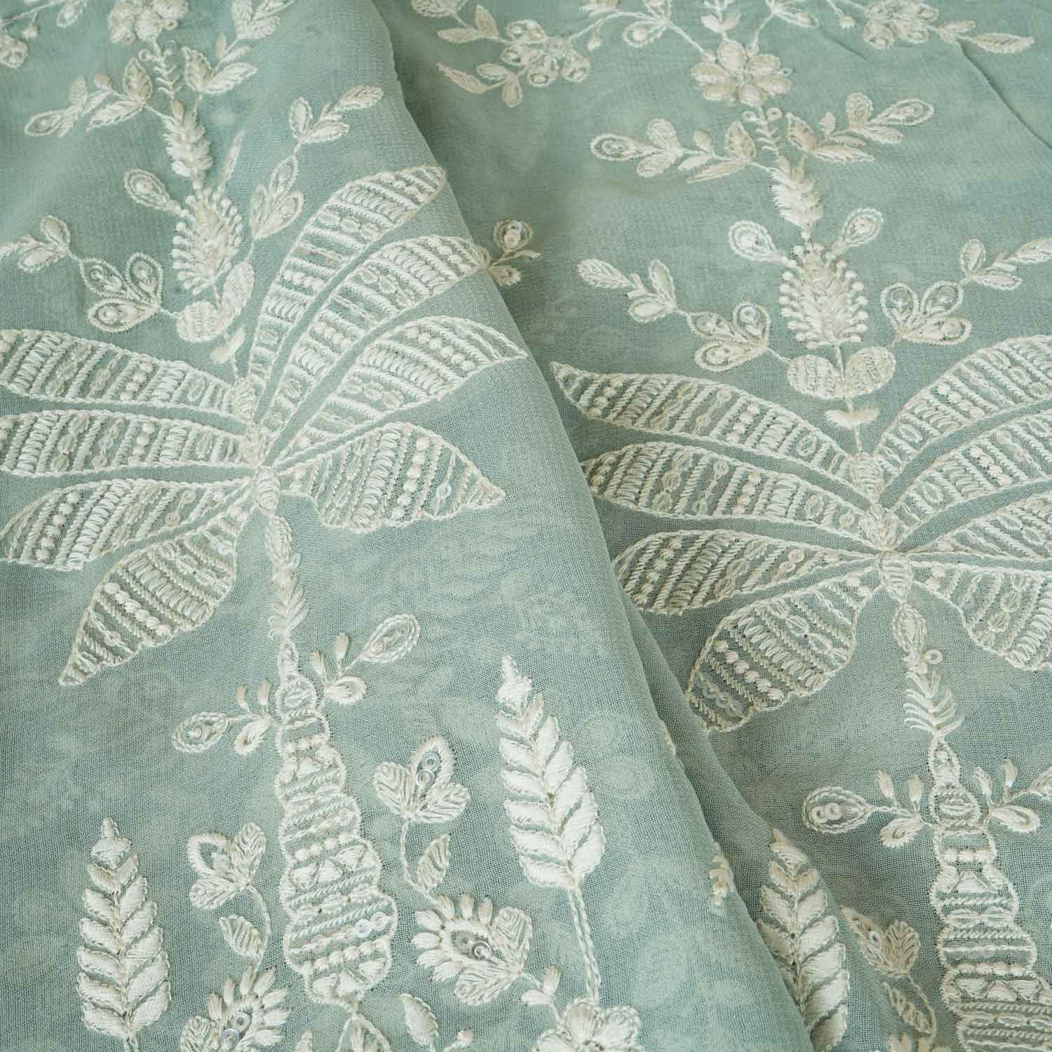 Sky Blue Chikanikari Georgette Fabric DR-28079 - Image 3