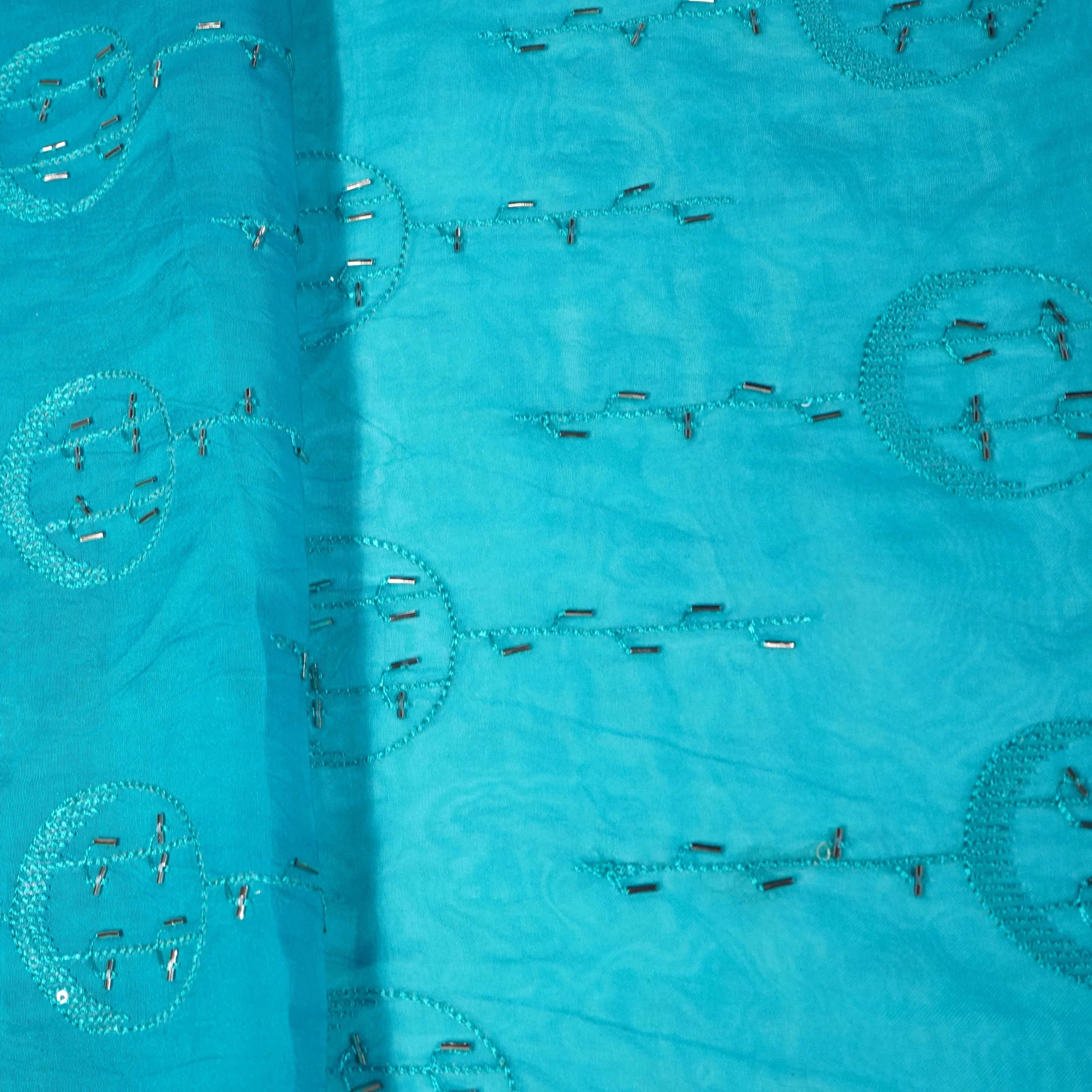 Sky Blue Cutdana Sequins Embroidery Organza Fabric 21012 - Image 3