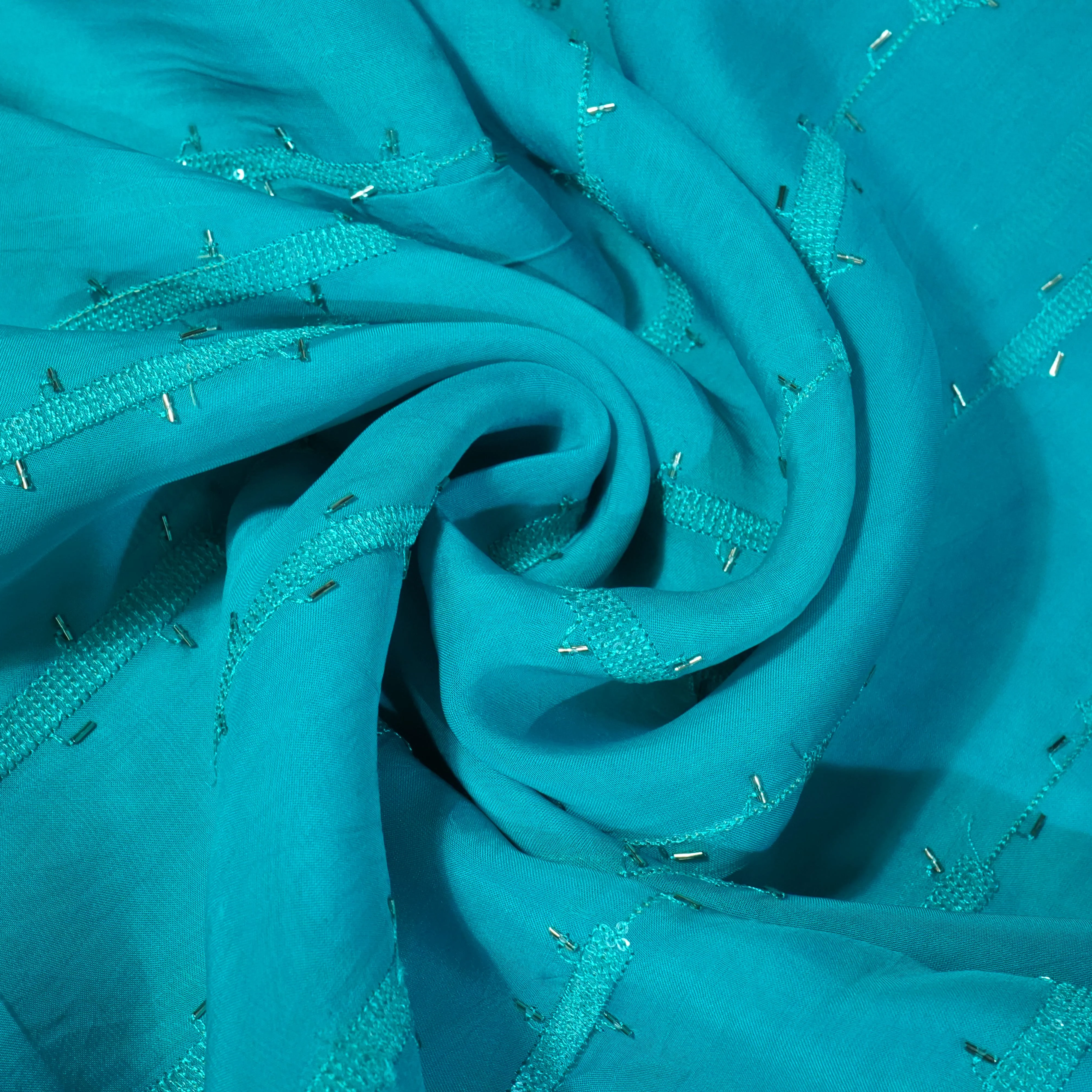 Sky Blue Cutdana Sequins Embroidery Organza Fabric 21011