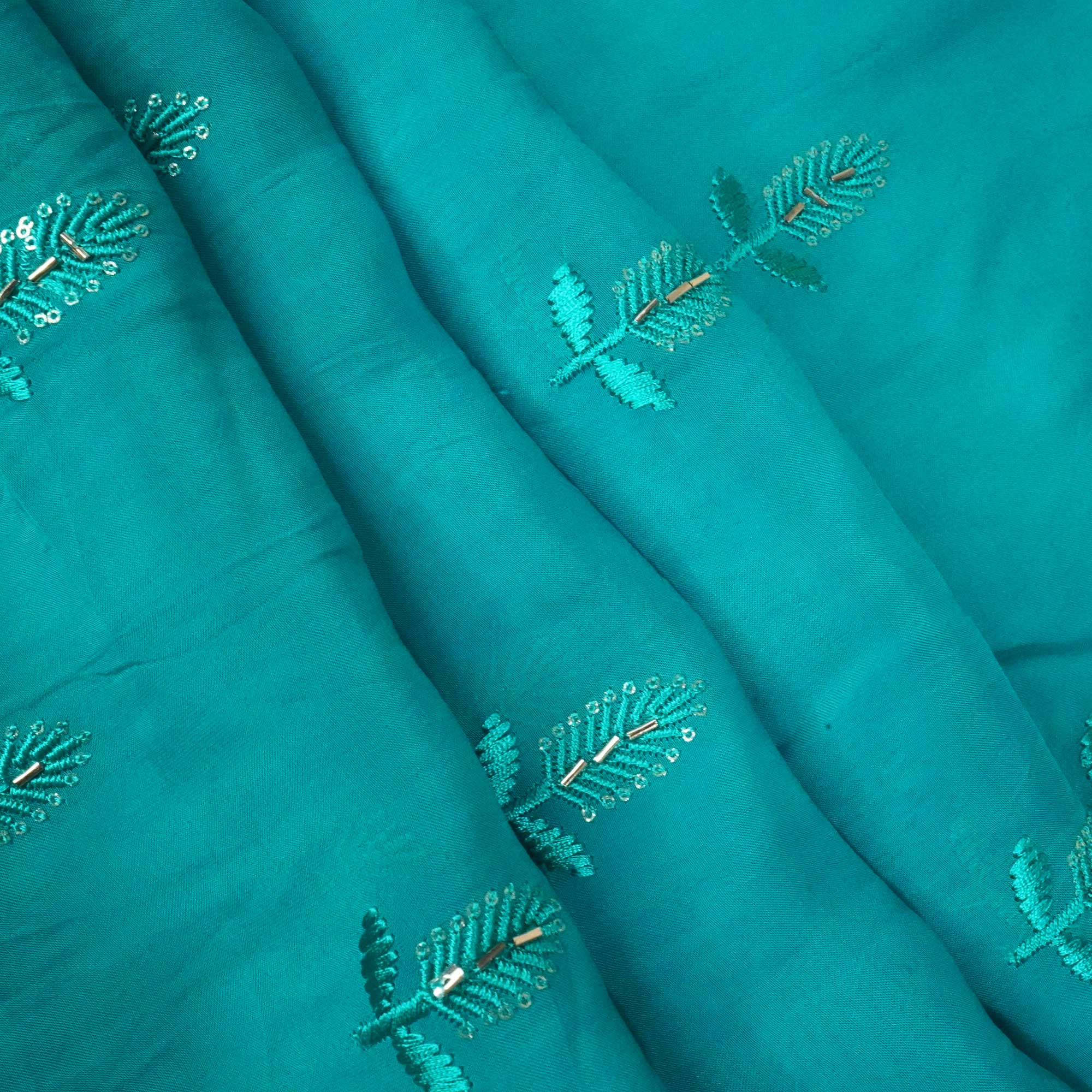 Sky Blue Cutdana Thread Embroidery Organza Fabric 404 SD-20785 - Image 3
