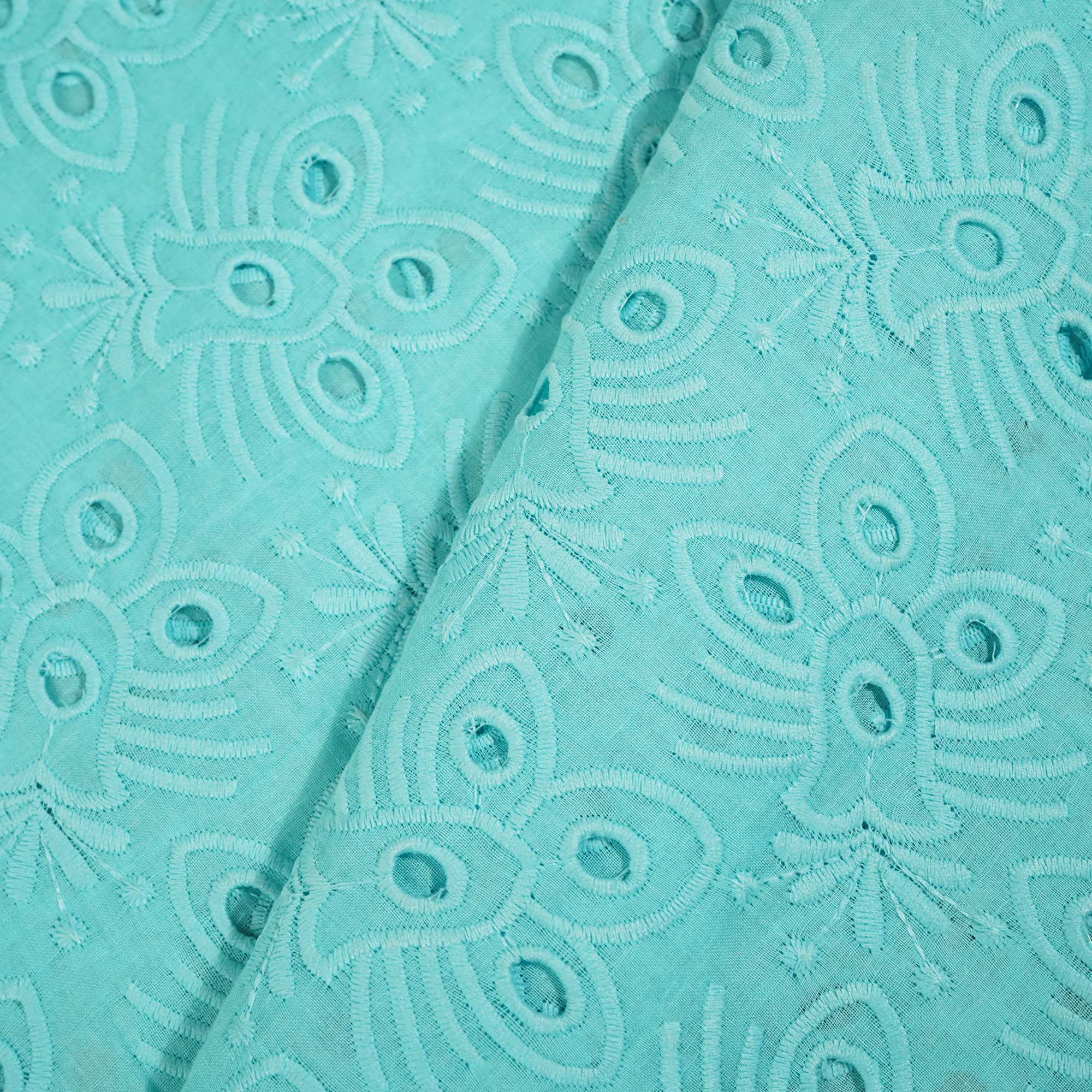 Sky Blue Floral Embroidery Cotton Schiffli PGF-16671 - Image 3