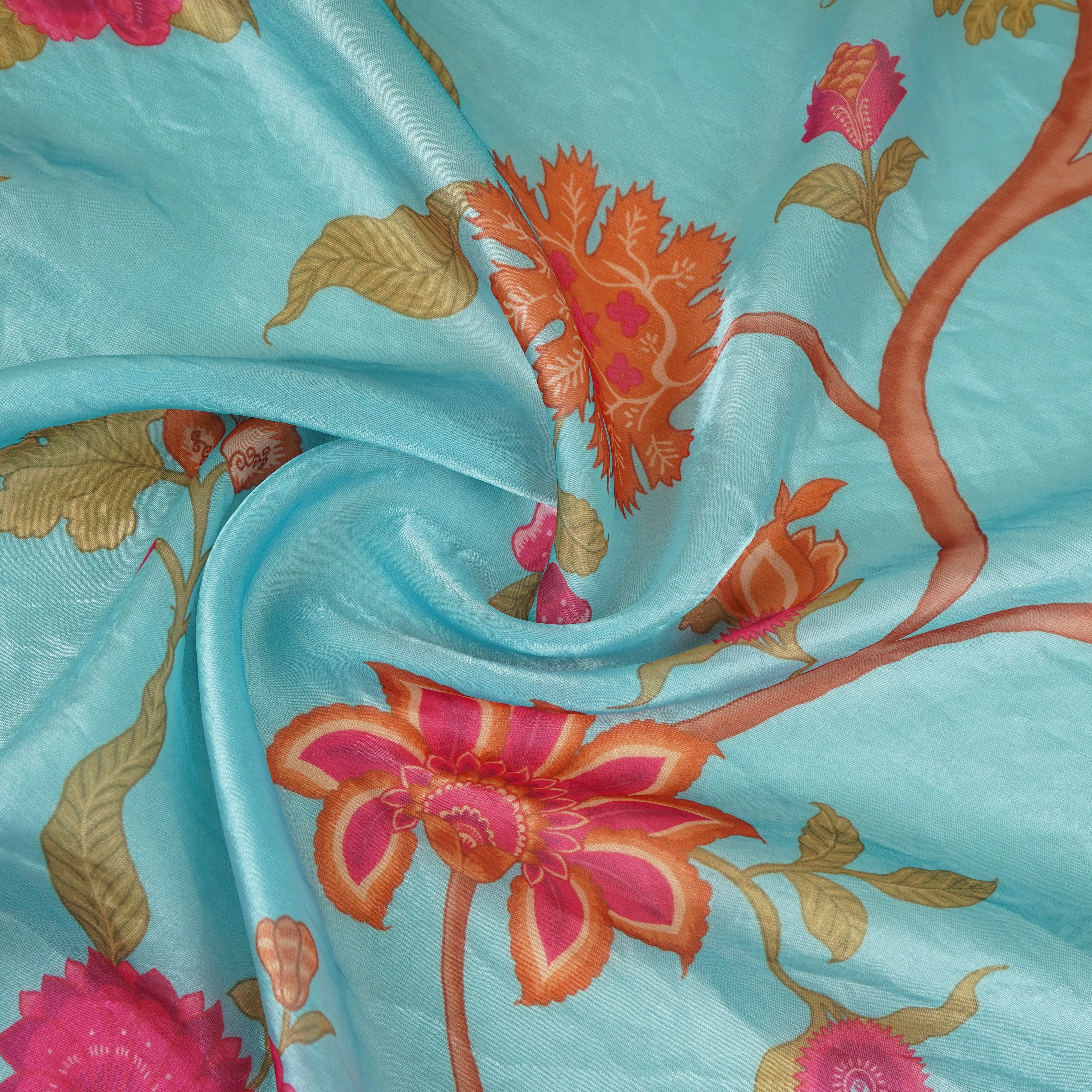 Sky Blue Floral Print Organza Fabric VF-30075 - Image 3