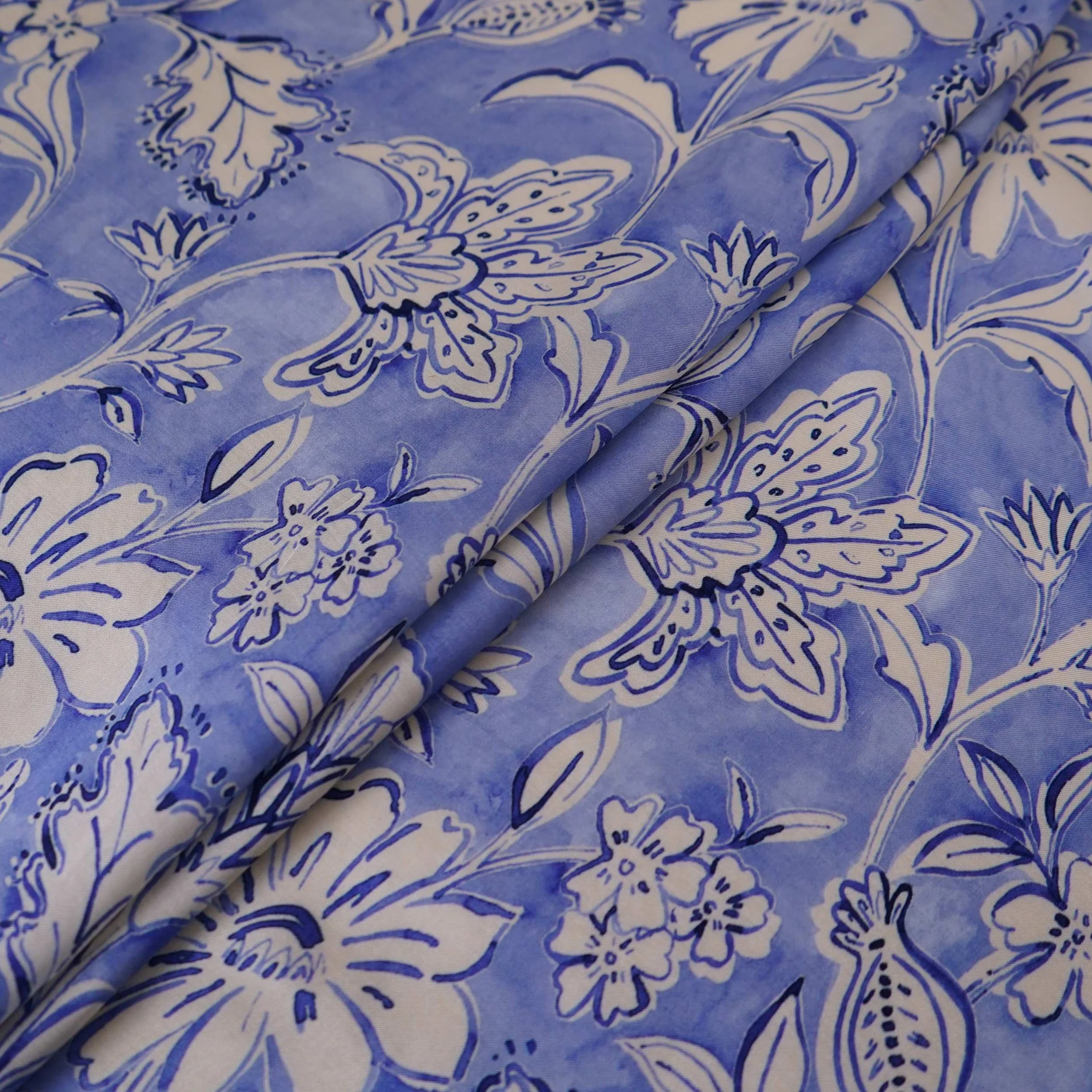 Sky Blue floral print Silk Satin Fabric NVC-31575 - Image 5