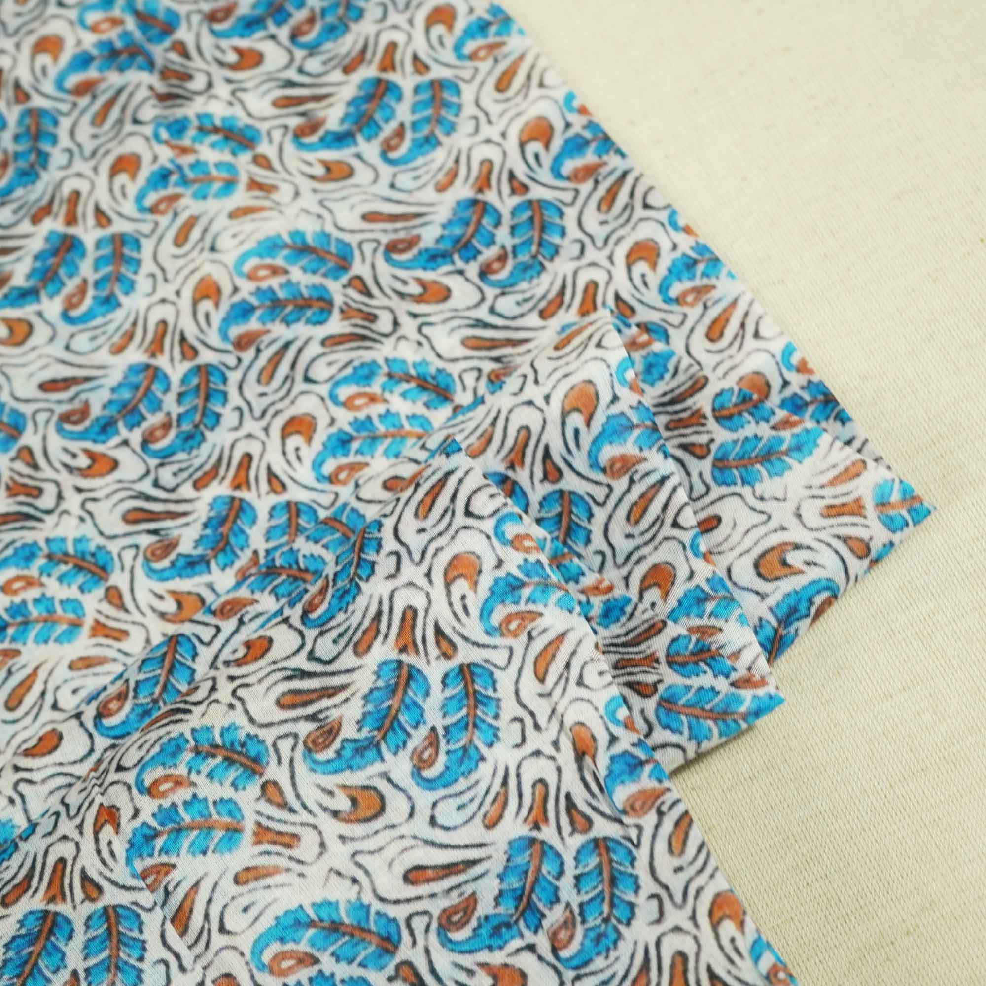 Sky Blue Indigo Floral Print Mulmul Fabric GT-90-17710 - Image 2