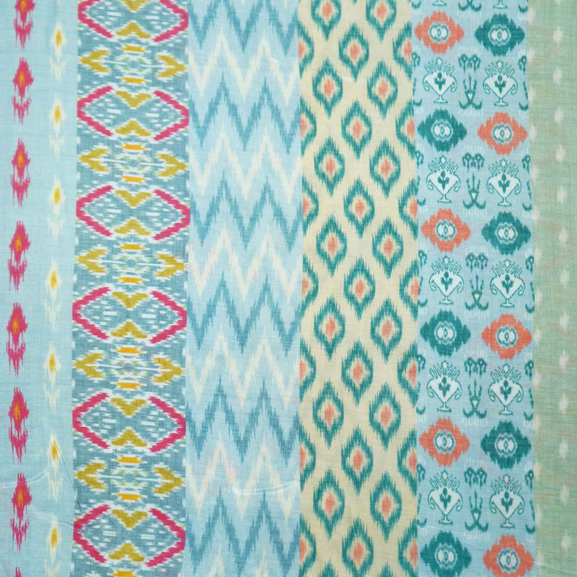 Sky Blue Multicolor Ikkat Print Bemberg Gajji Silk GT-15579 - Image 4