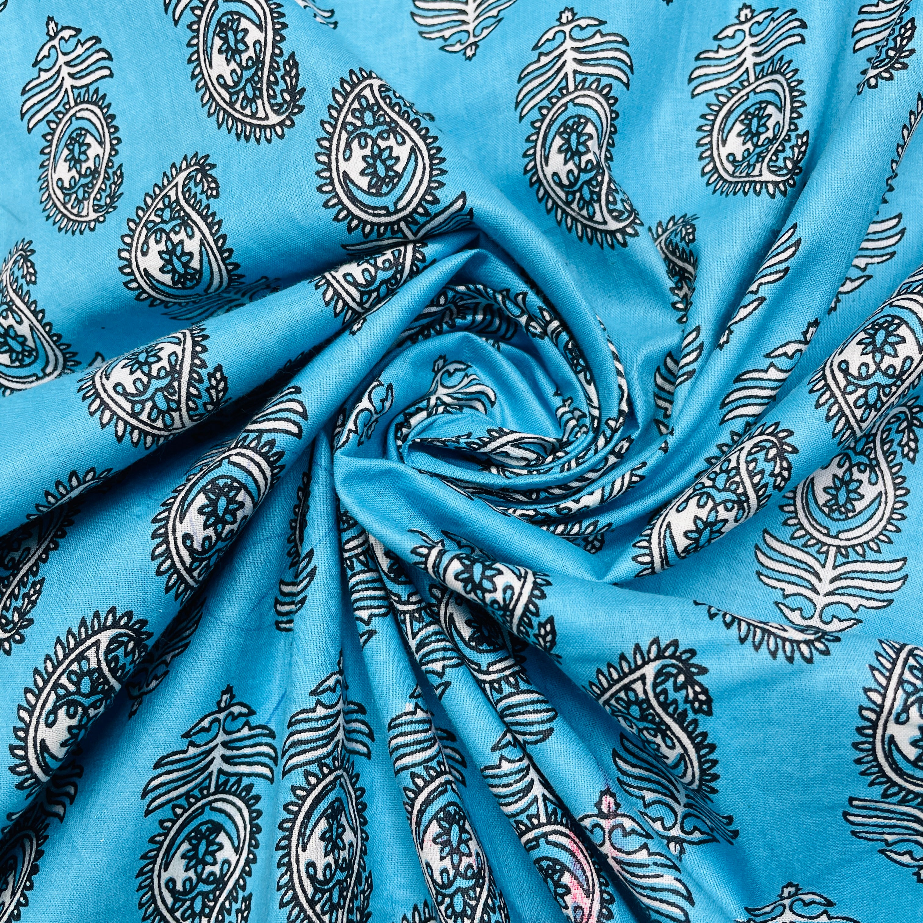 Sky Blue Paisley Print Cotton Fabric