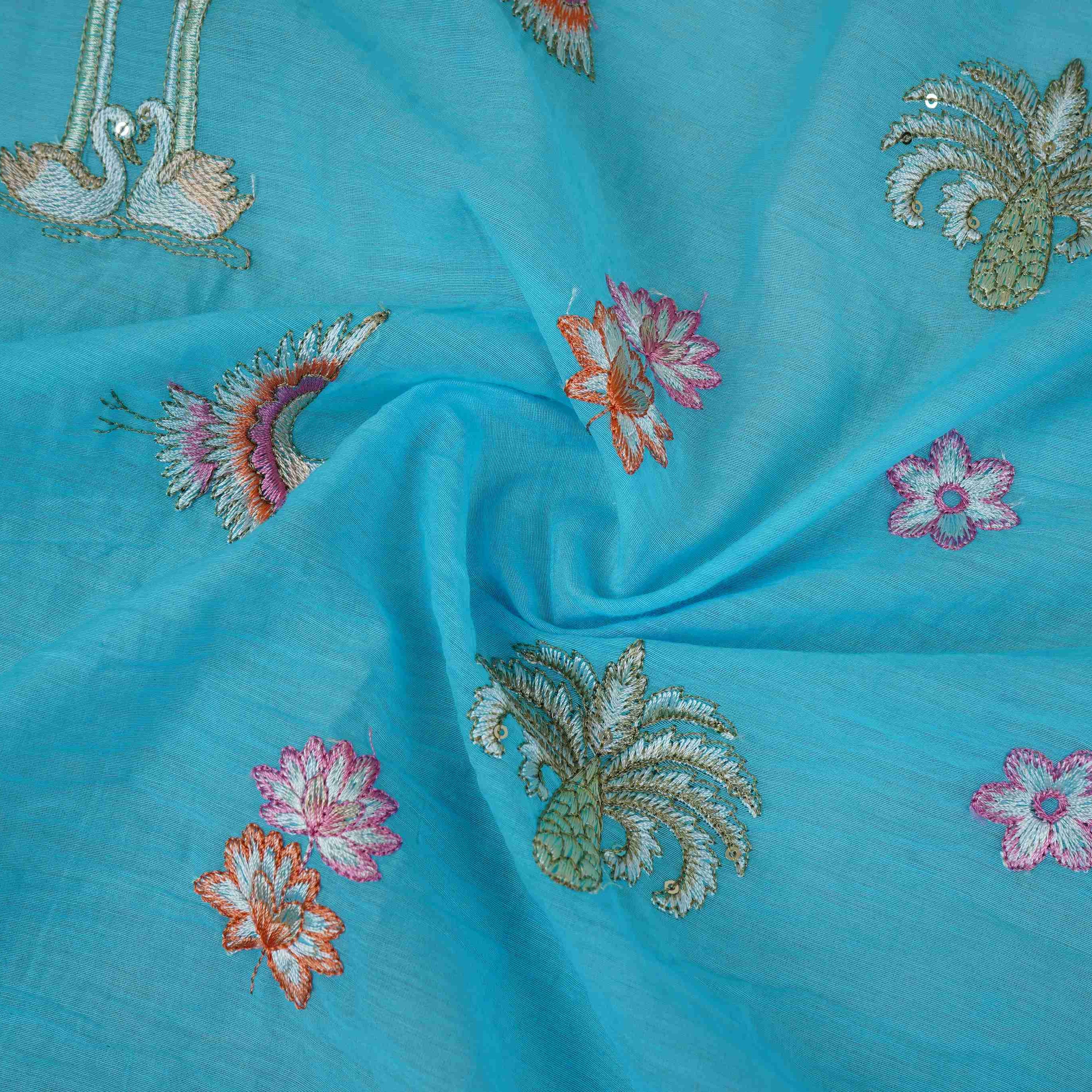 Sky Blue Temple Embroidery Chanderi Fabric DC-30566 - Image 4