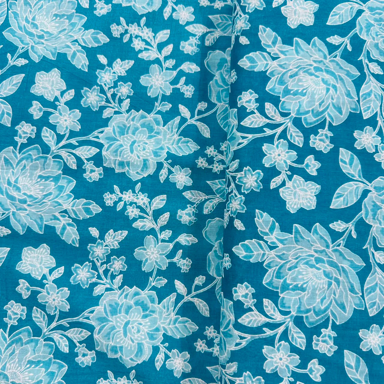Sky Blue & white floral print Cotton Fabric AFI-29589 - Image 2