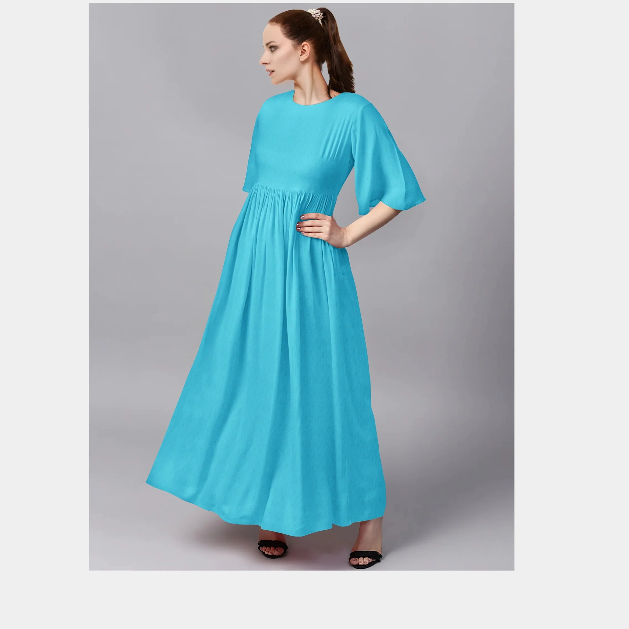 Solid Aqua Blue Jacquard Cotton Fabric, 48 Inches Plain Weave, TU-2016 - Image 5