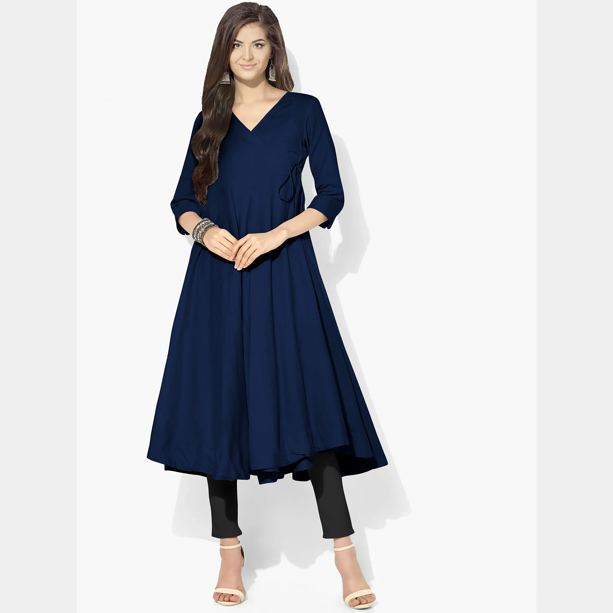 Solid Navy Blue Color Plain Georgette Fabric - Image 4