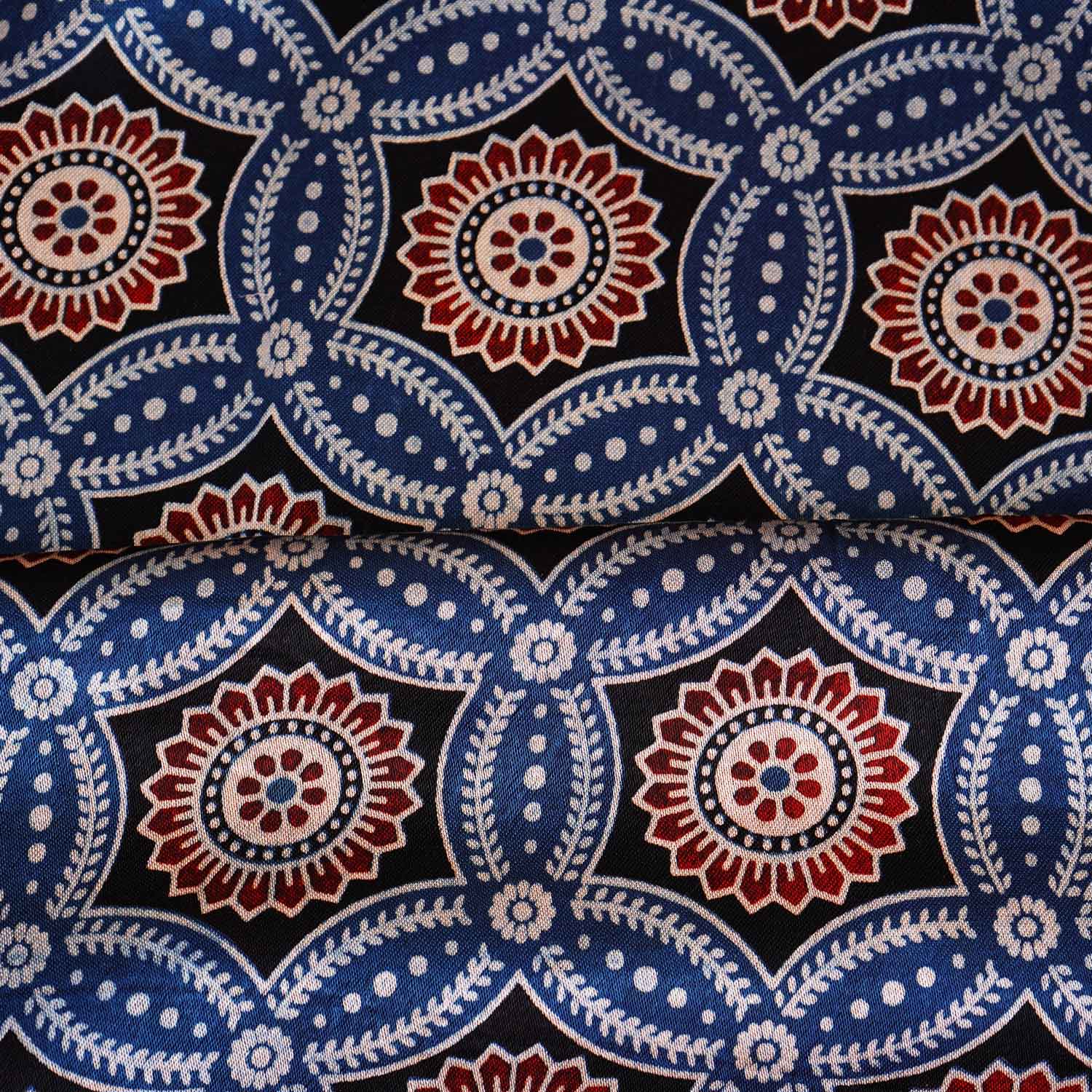 Teal Blue Ajrakh Print Mashru Silk Fabric EEG-28631 - Image 3