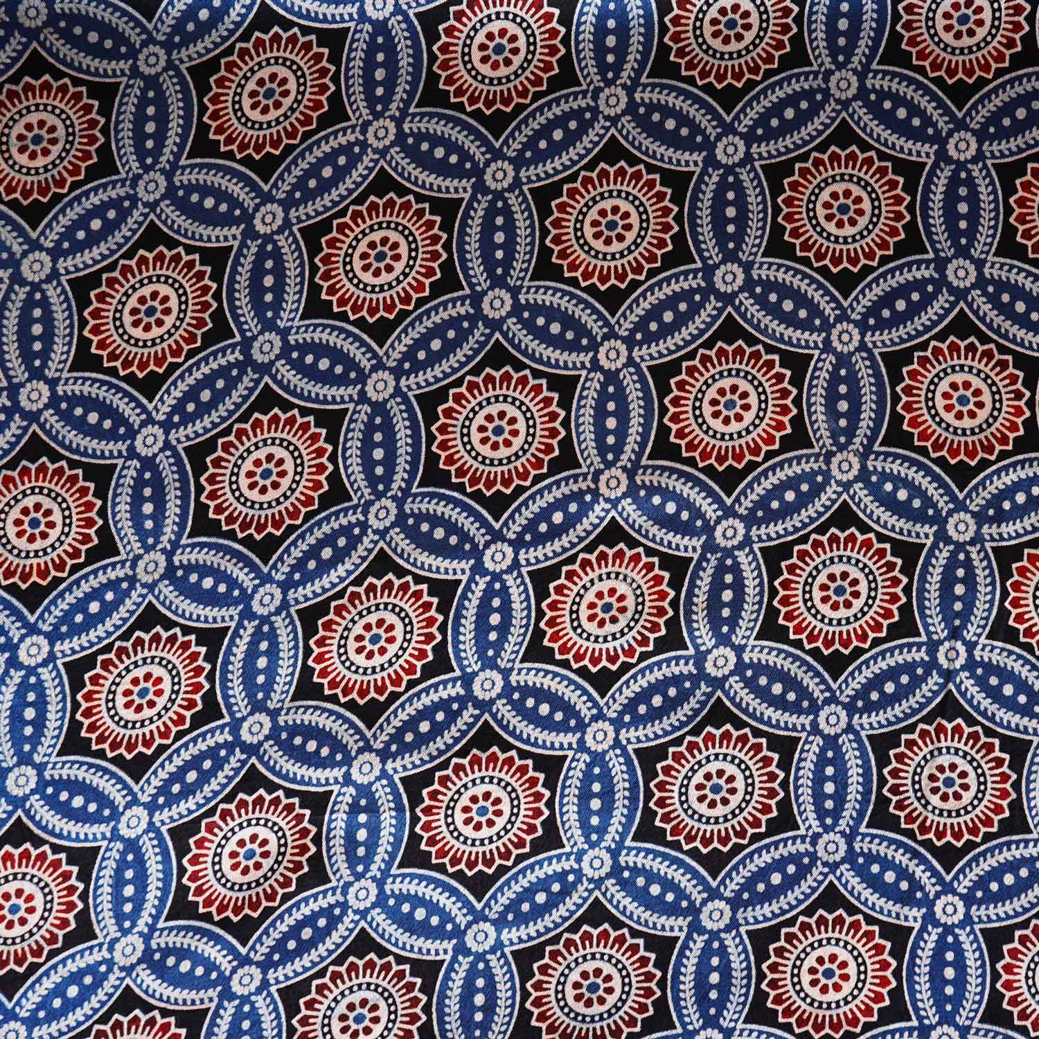 Teal Blue Ajrakh Print Mashru Silk Fabric EEG-28631 - Image 4