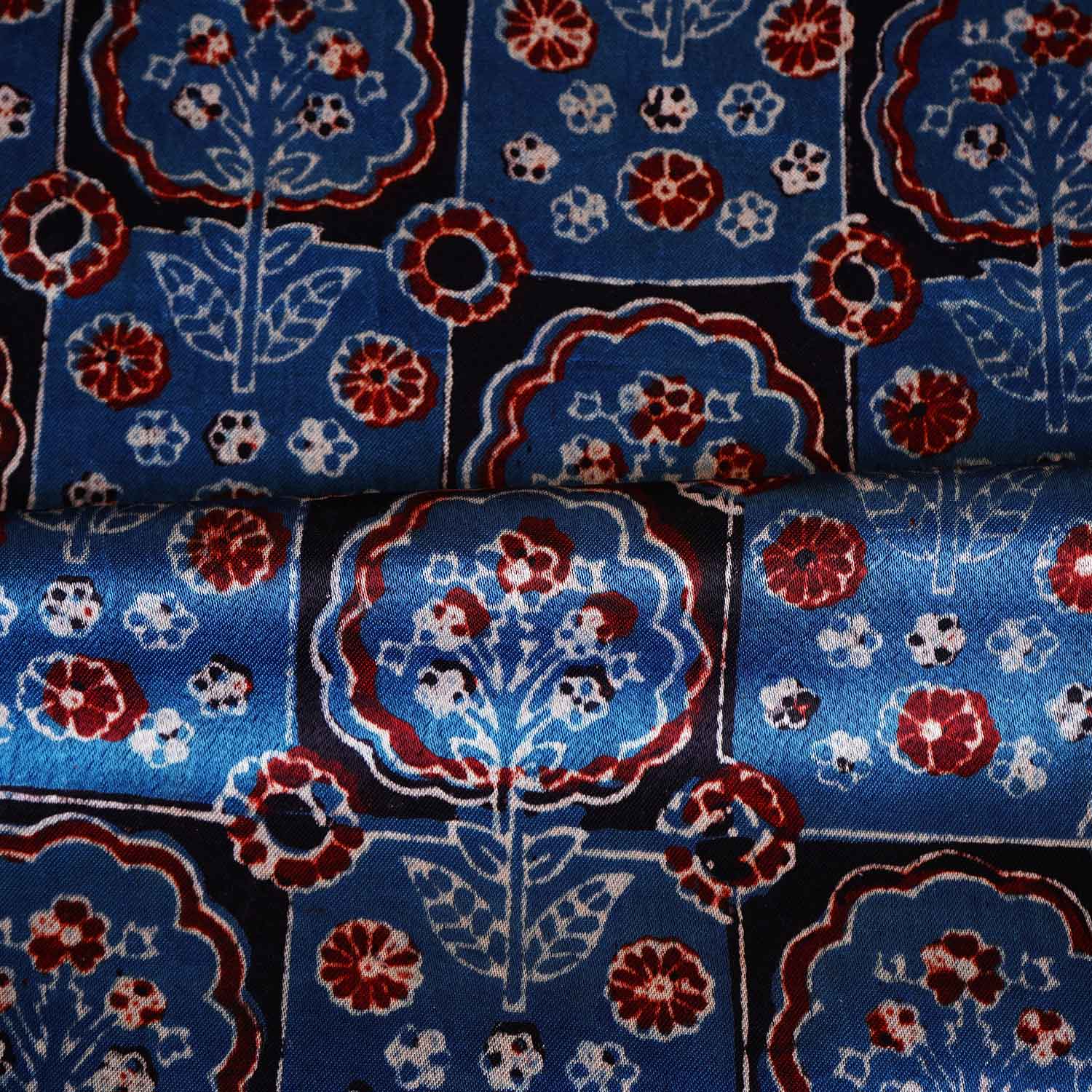 Teal Blue Ajrakh Print Mashru Silk Fabric EEG-28656 - Image 3