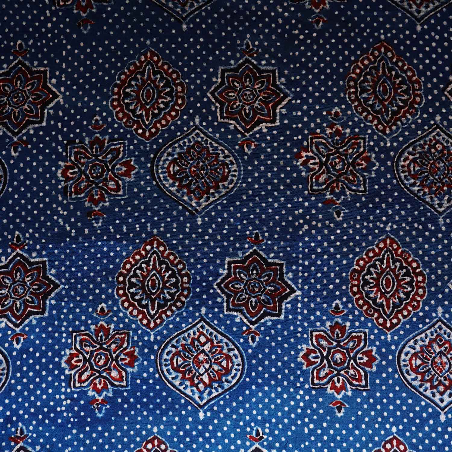 Teal Blue Ajrakh Print Mashru Silk Fabric EEG-28661 - Image 4