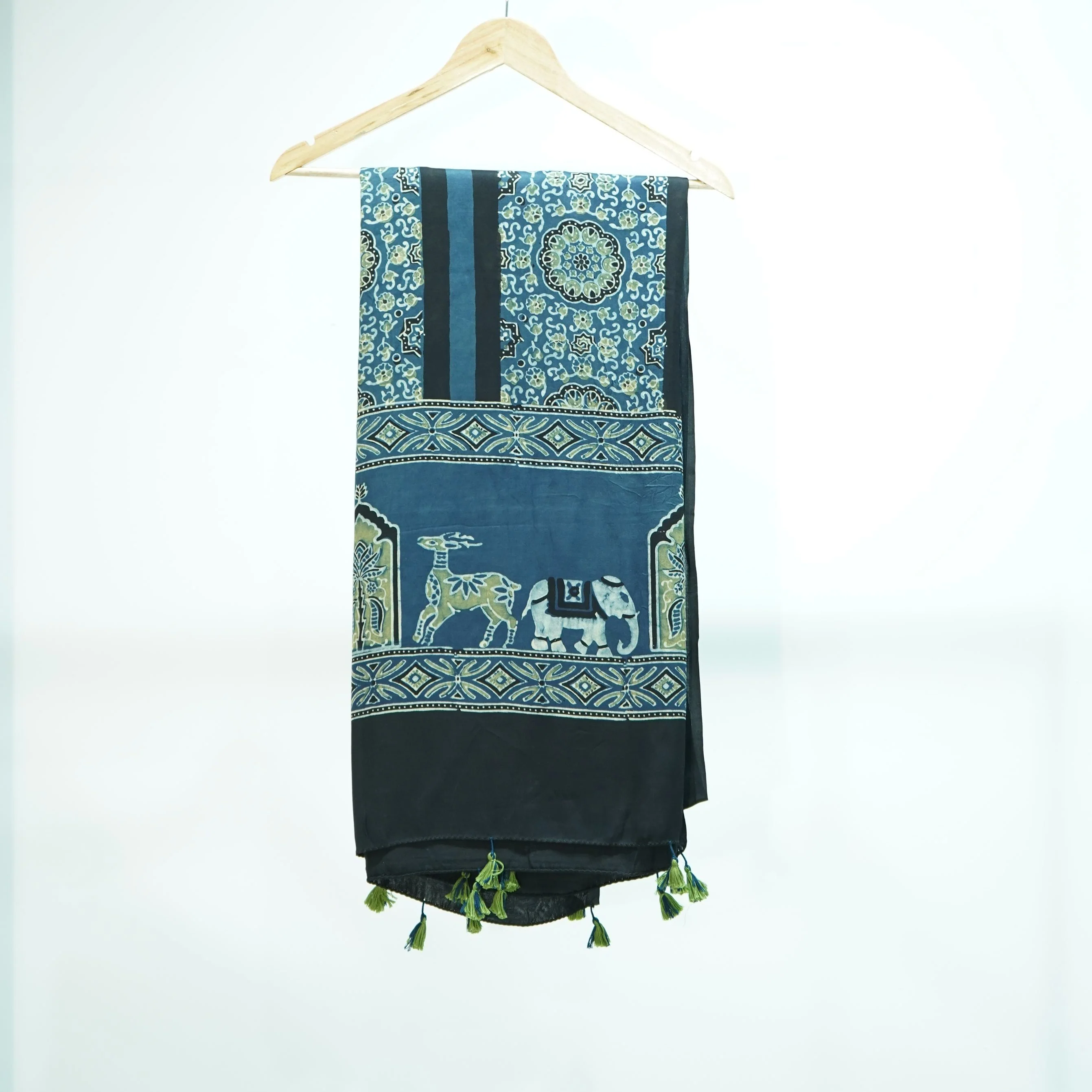 Teal Blue Ajrakh print Modal Silk Kaftan EEG-31600 - Image 3
