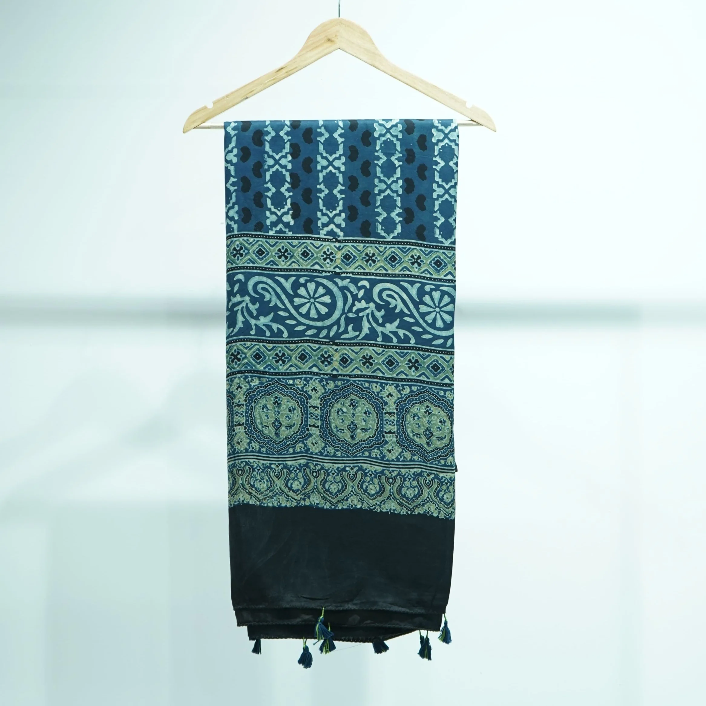 Teal Blue Ajrakh print Modal Silk Kaftan EEG-31604 - Image 4