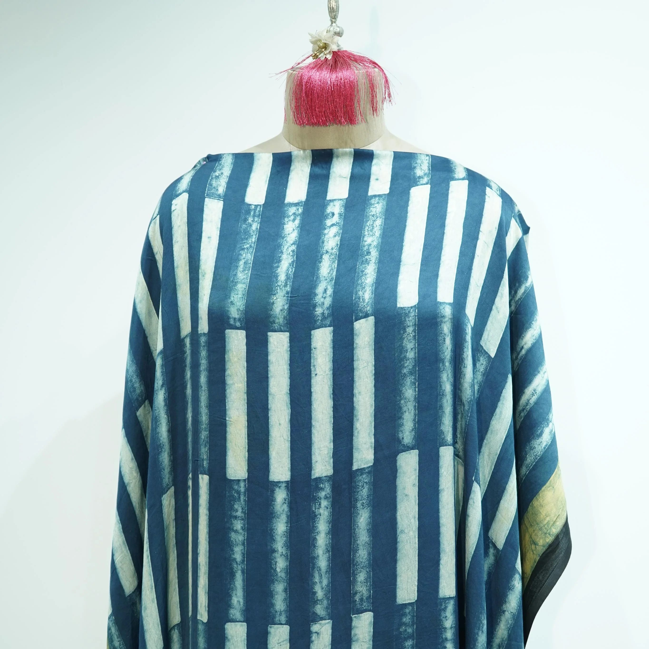 Teal Blue Ajrakh print Modal Silk Kaftan EEG-31623 - Image 2