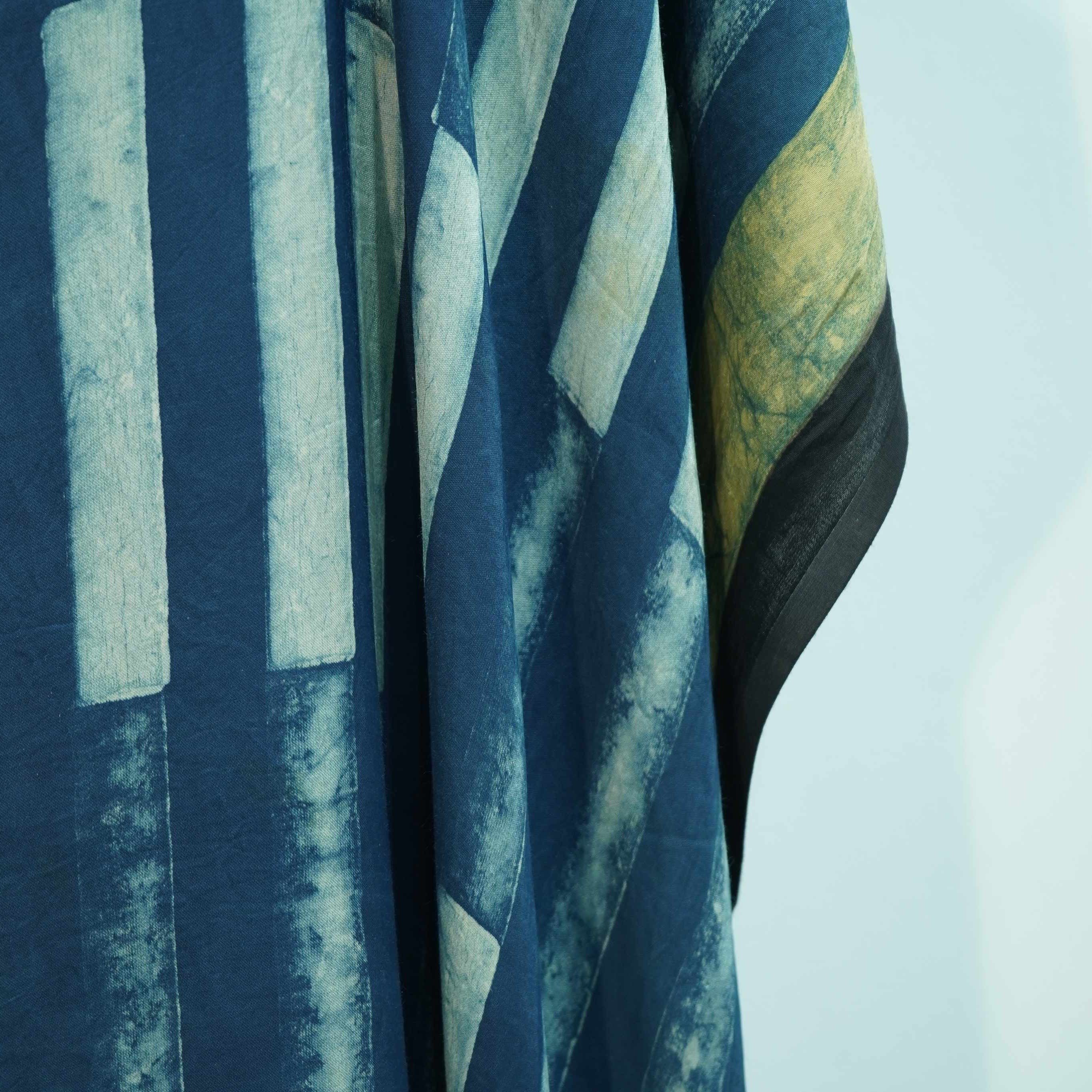 Teal Blue Ajrakh print Modal Silk Kaftan EEG-31623 - Image 3