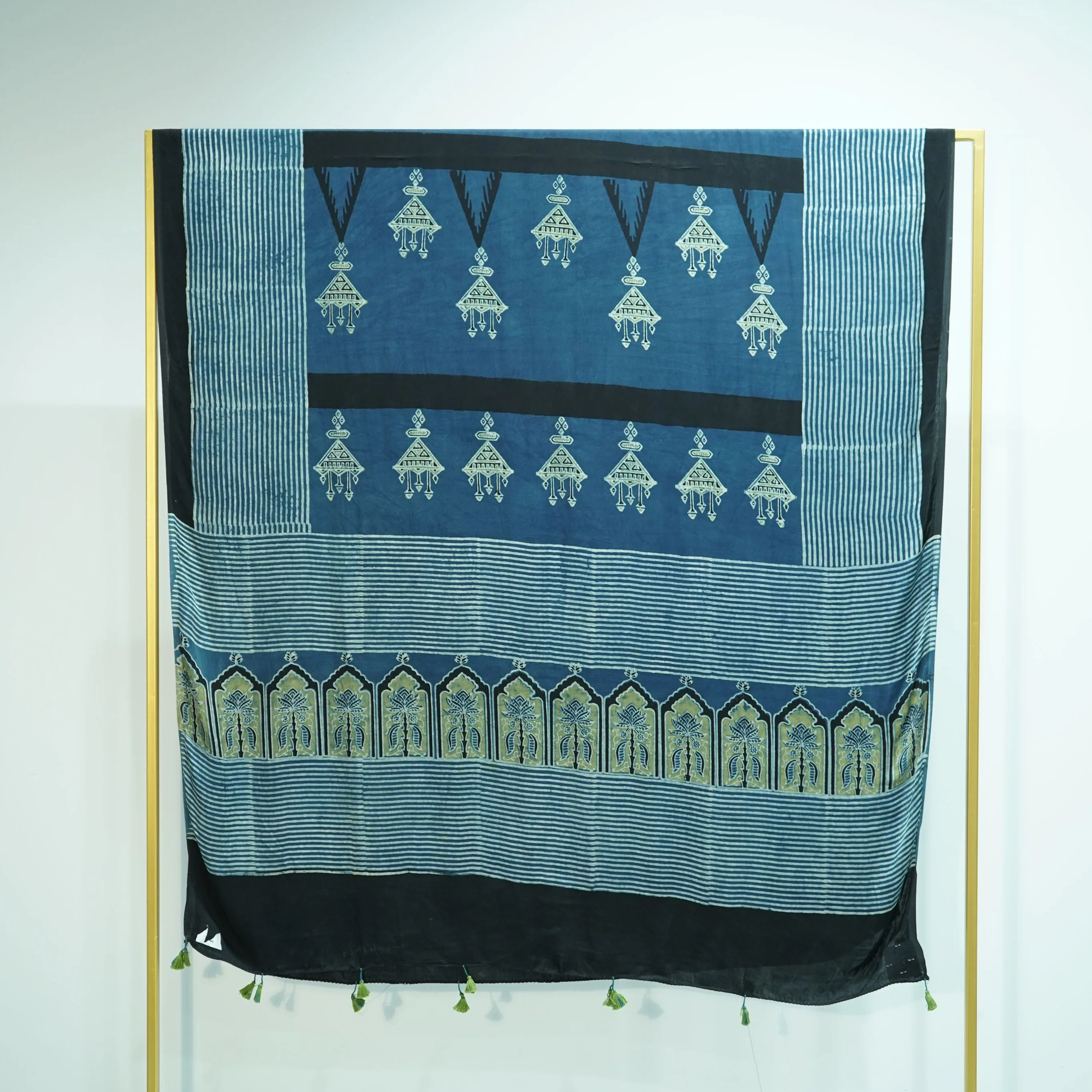 Teal Blue Ajrakh print Modal Silk Kaftan EEG-31624 - Image 5