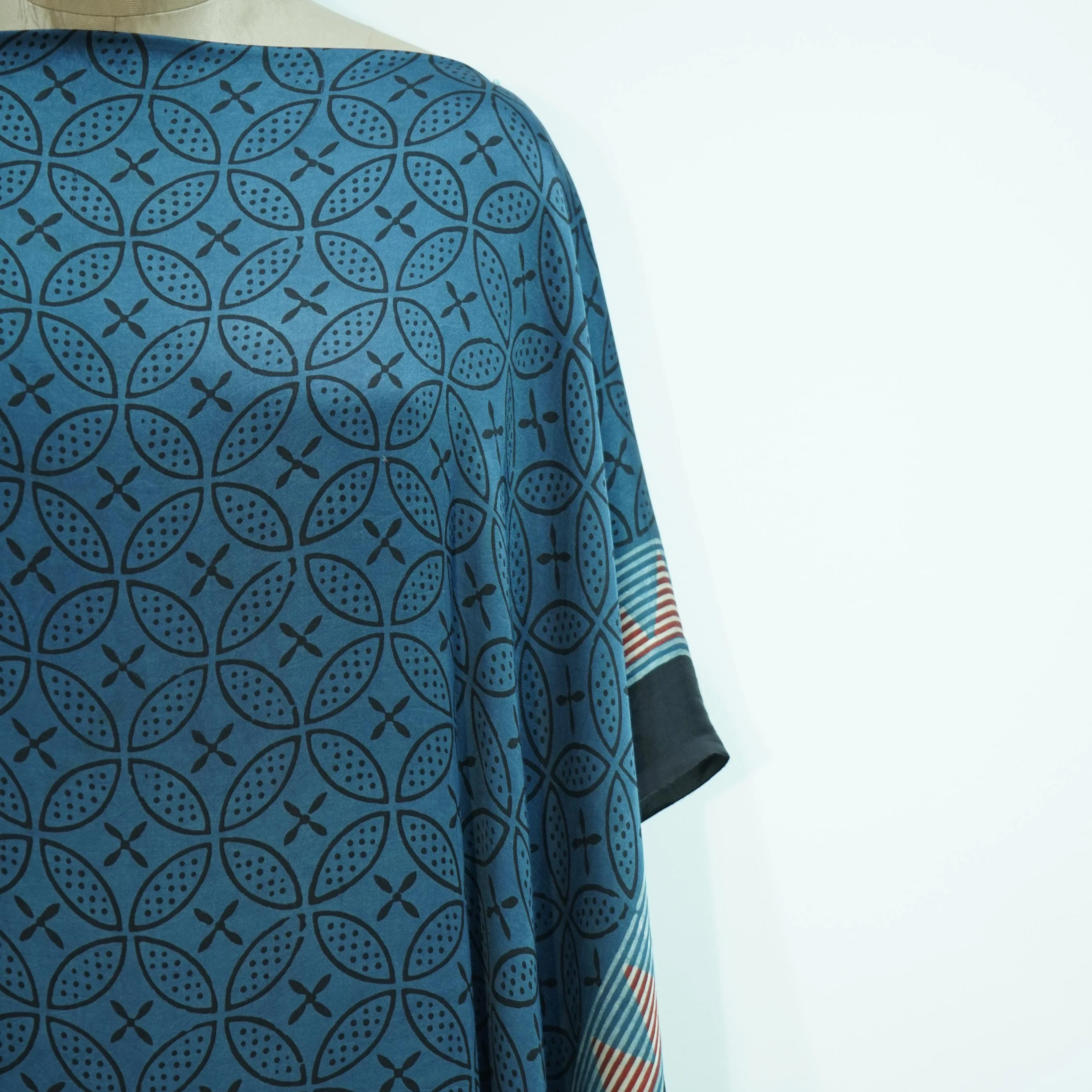 Teal Blue Ajrakh print Modal Silk Kaftan EEG-31626 - Image 2