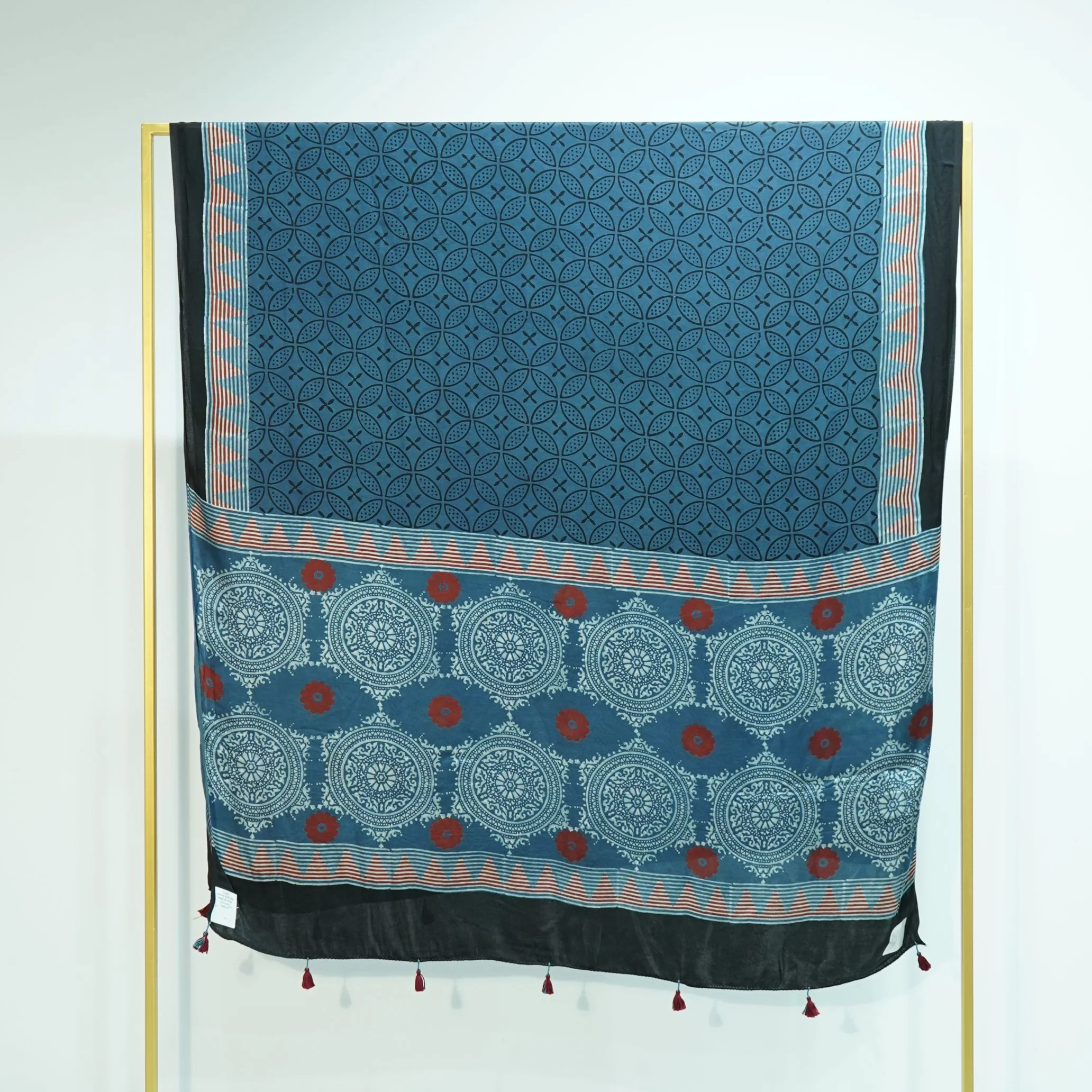 Teal Blue Ajrakh print Modal Silk Kaftan EEG-31626 - Image 4