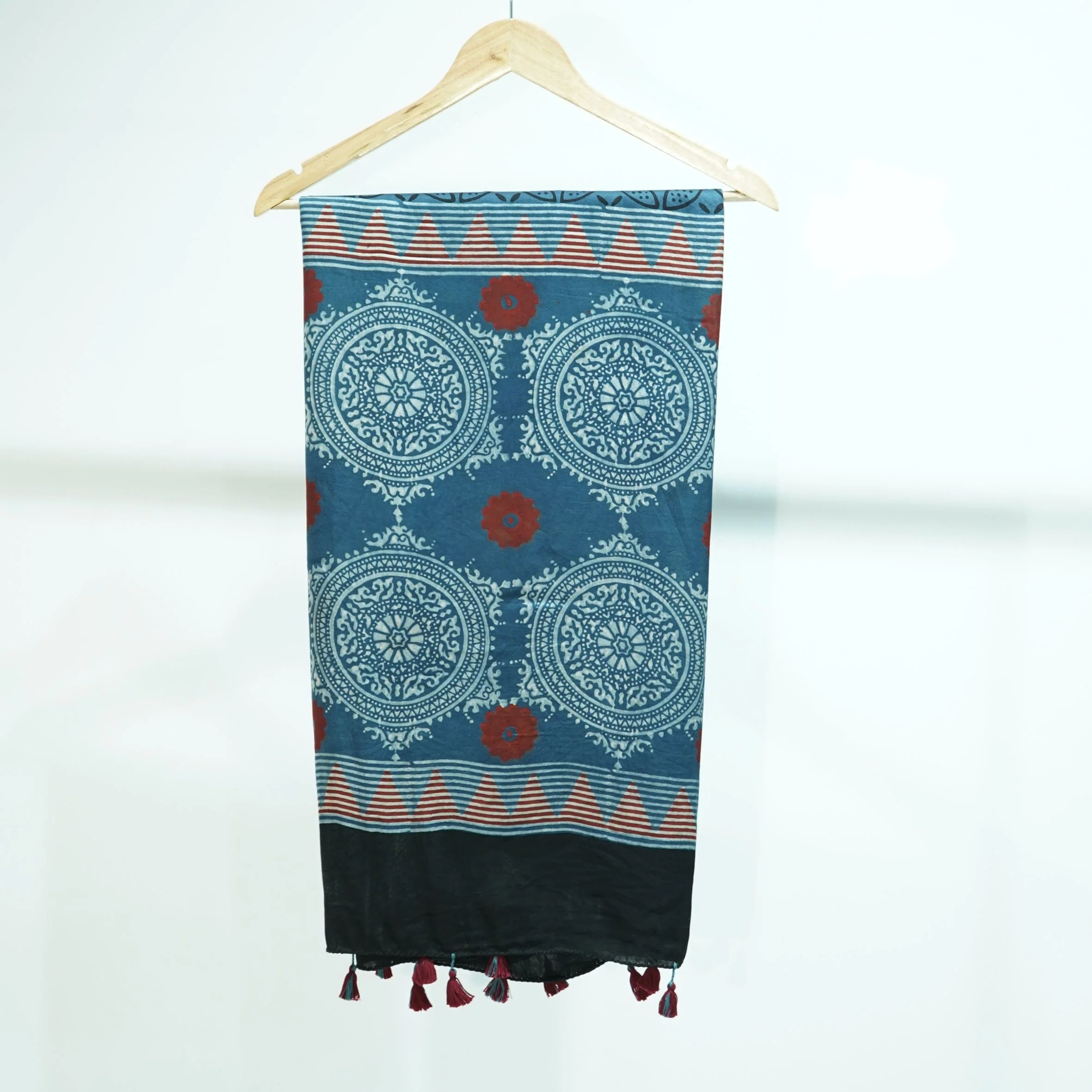 Teal Blue Ajrakh print Modal Silk Kaftan EEG-31626 - Image 5