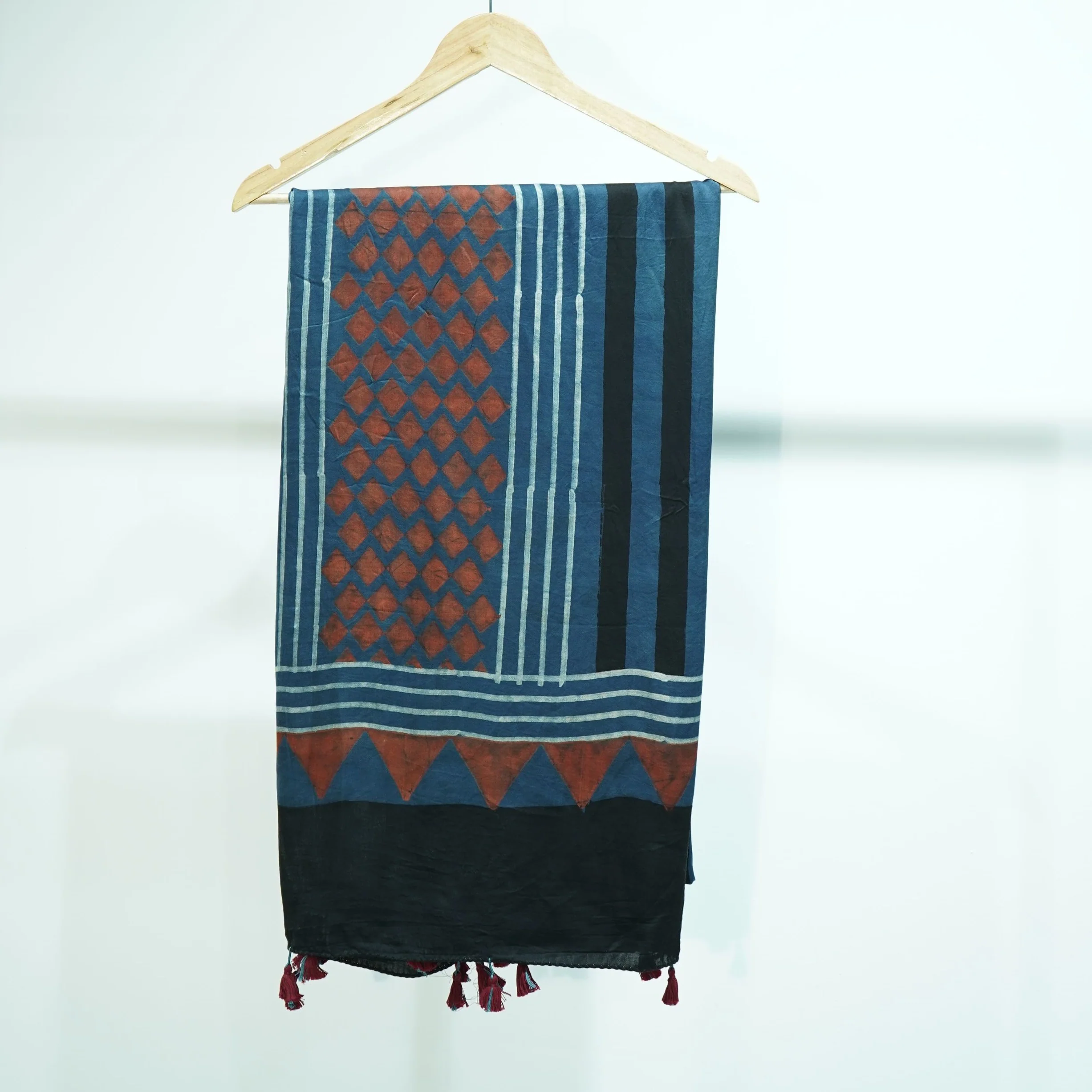 Teal Blue Ajrakh print Modal Silk Kaftan EEG-31627 - Image 6