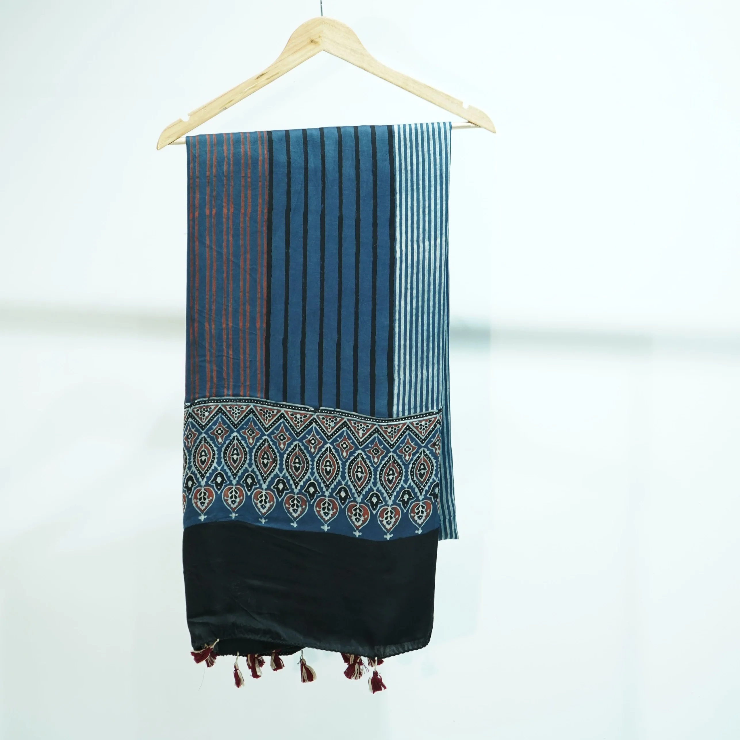 Teal Blue Ajrakh print Modal Silk Kaftan EEG-31642 - Image 4