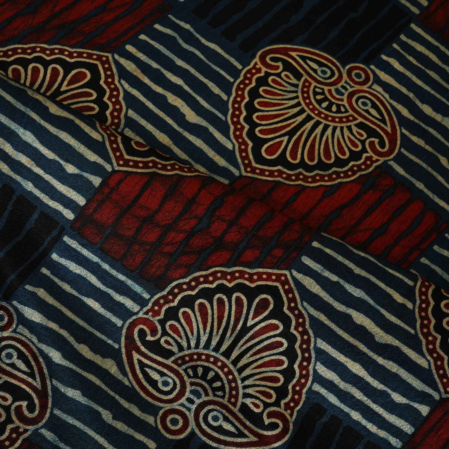 Teal Blue Floral Print Mashru Silk Fabric EEG-28305 - Image 3