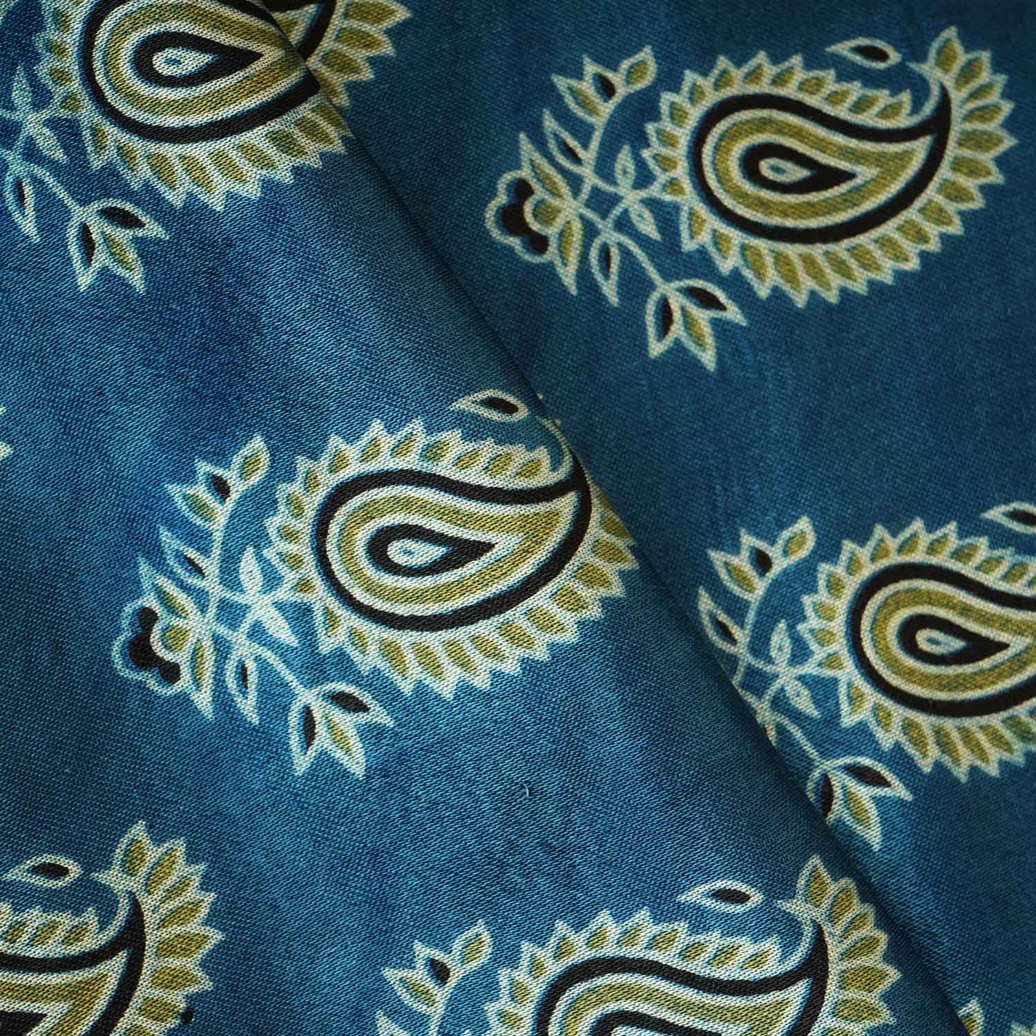 Teal Blue Floral Print Mashru Silk Fabric EEG-28350 - Image 3