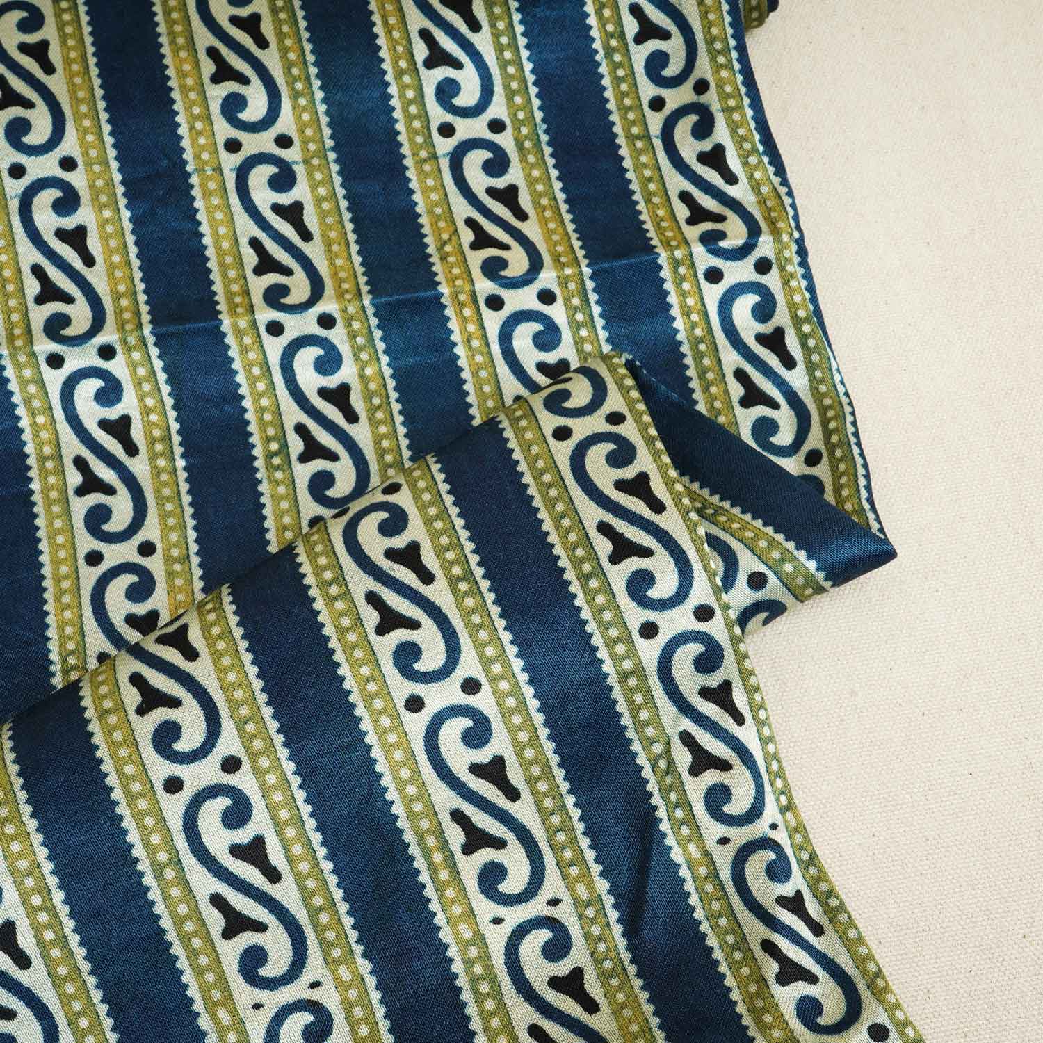 Teal Blue Floral Print Mashru Silk Fabric EEG-28351 - Image 2