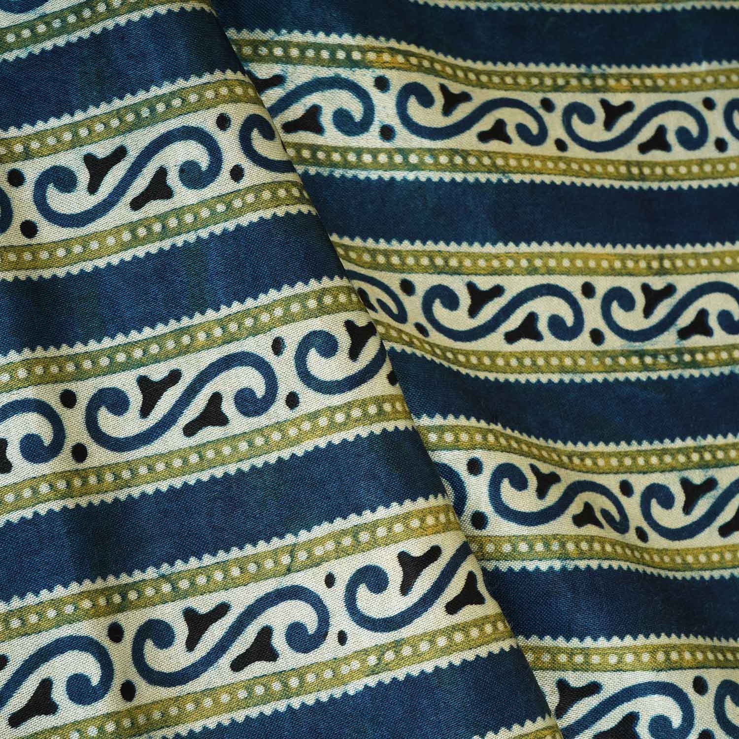 Teal Blue Floral Print Mashru Silk Fabric EEG-28351 - Image 3
