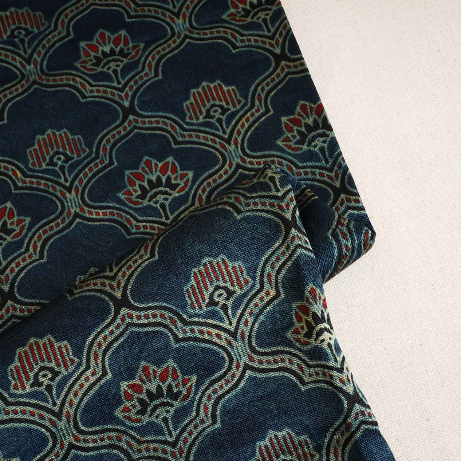 Teal Blue Floral Print Mashru Silk Fabric EEG-28364 - Image 2
