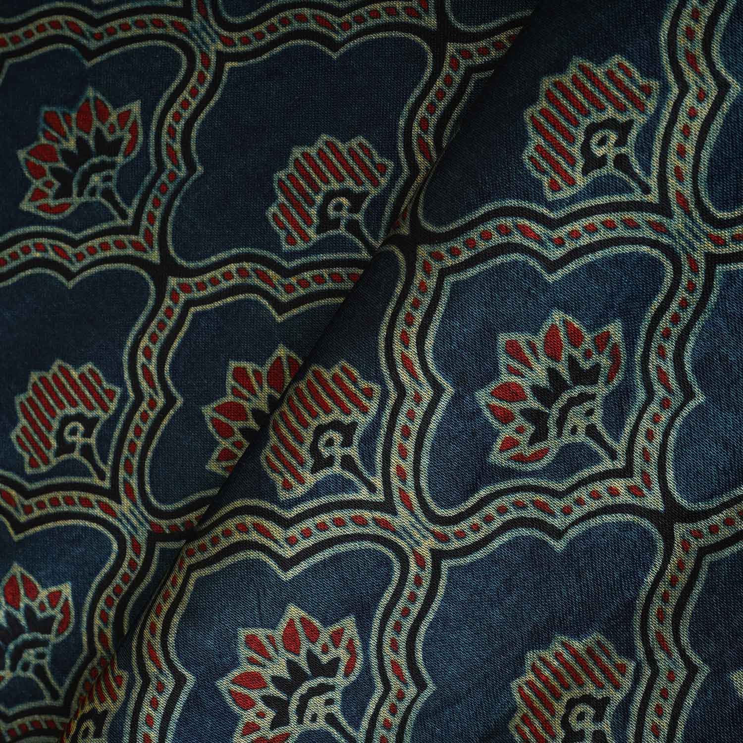 Teal Blue Floral Print Mashru Silk Fabric EEG-28364 - Image 3