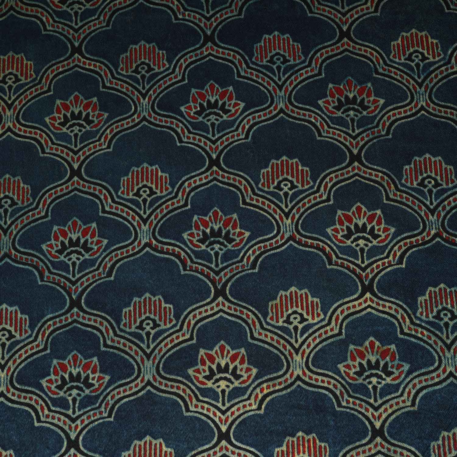 Teal Blue Floral Print Mashru Silk Fabric EEG-28364 - Image 4