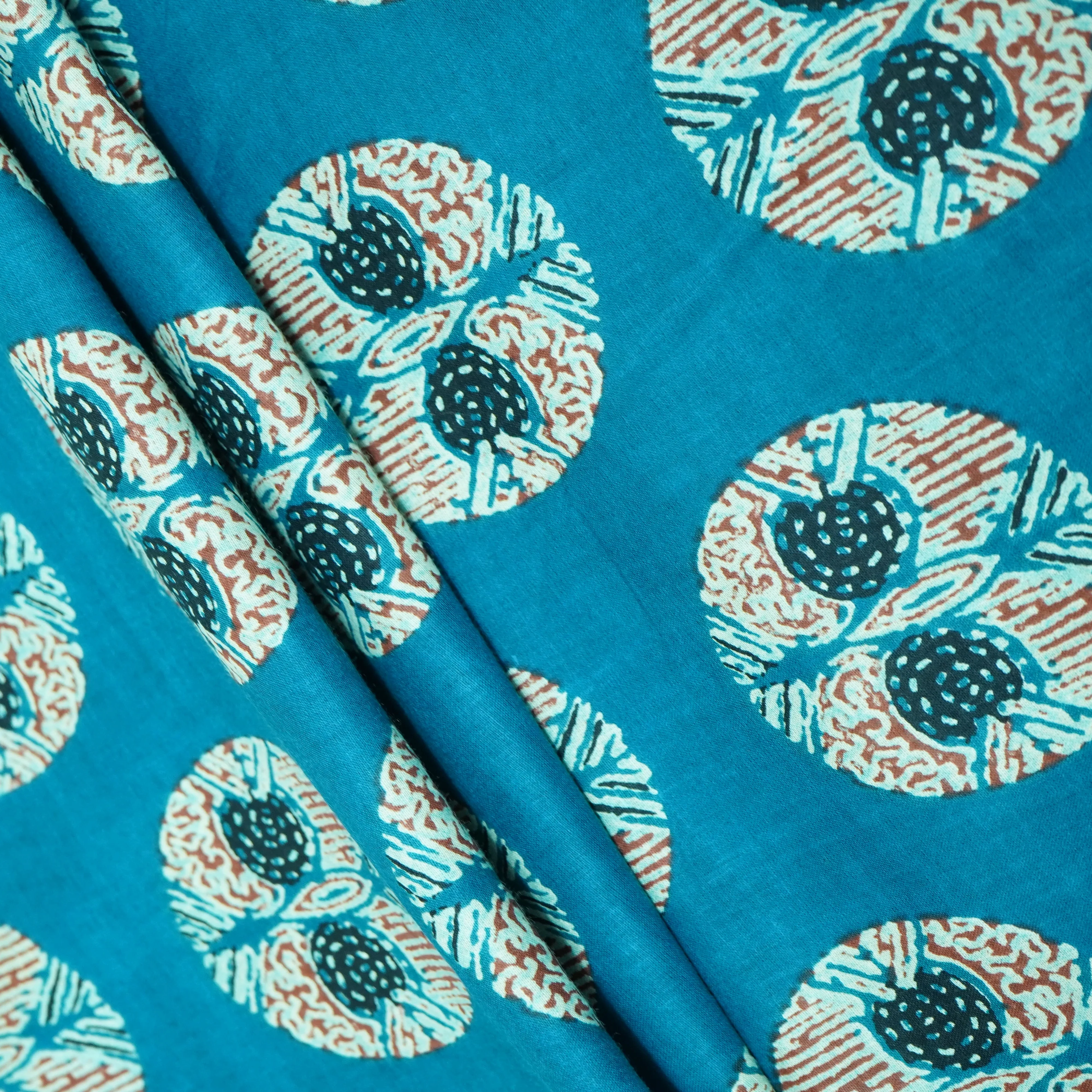 Teal Blue Handblock Cotton Fabric 23435 - Image 3